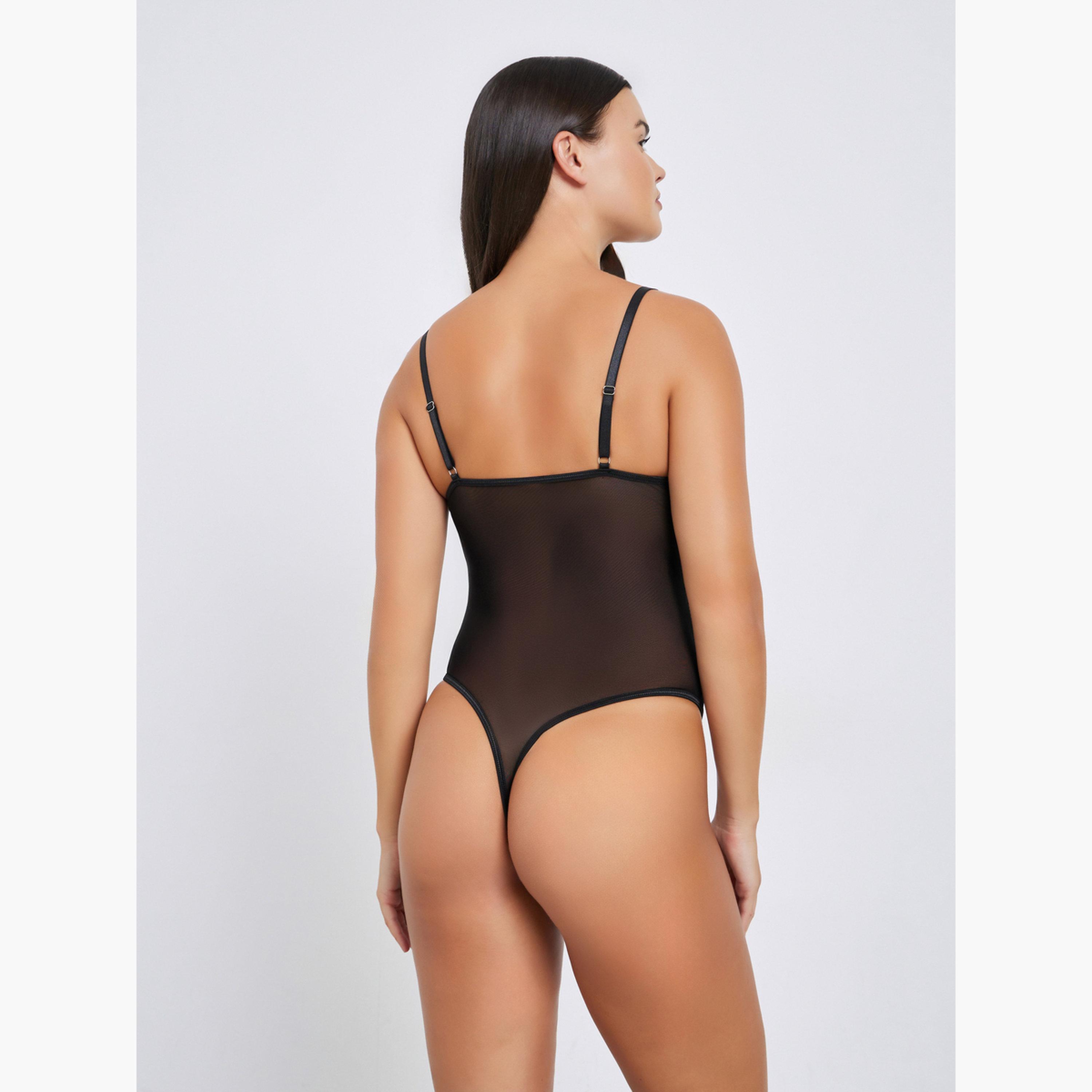Styli Lace Panel Bodysuit with Robe and Mesh Stockings-women-clothing-lingerie-babydollsandbodysuits-image-4