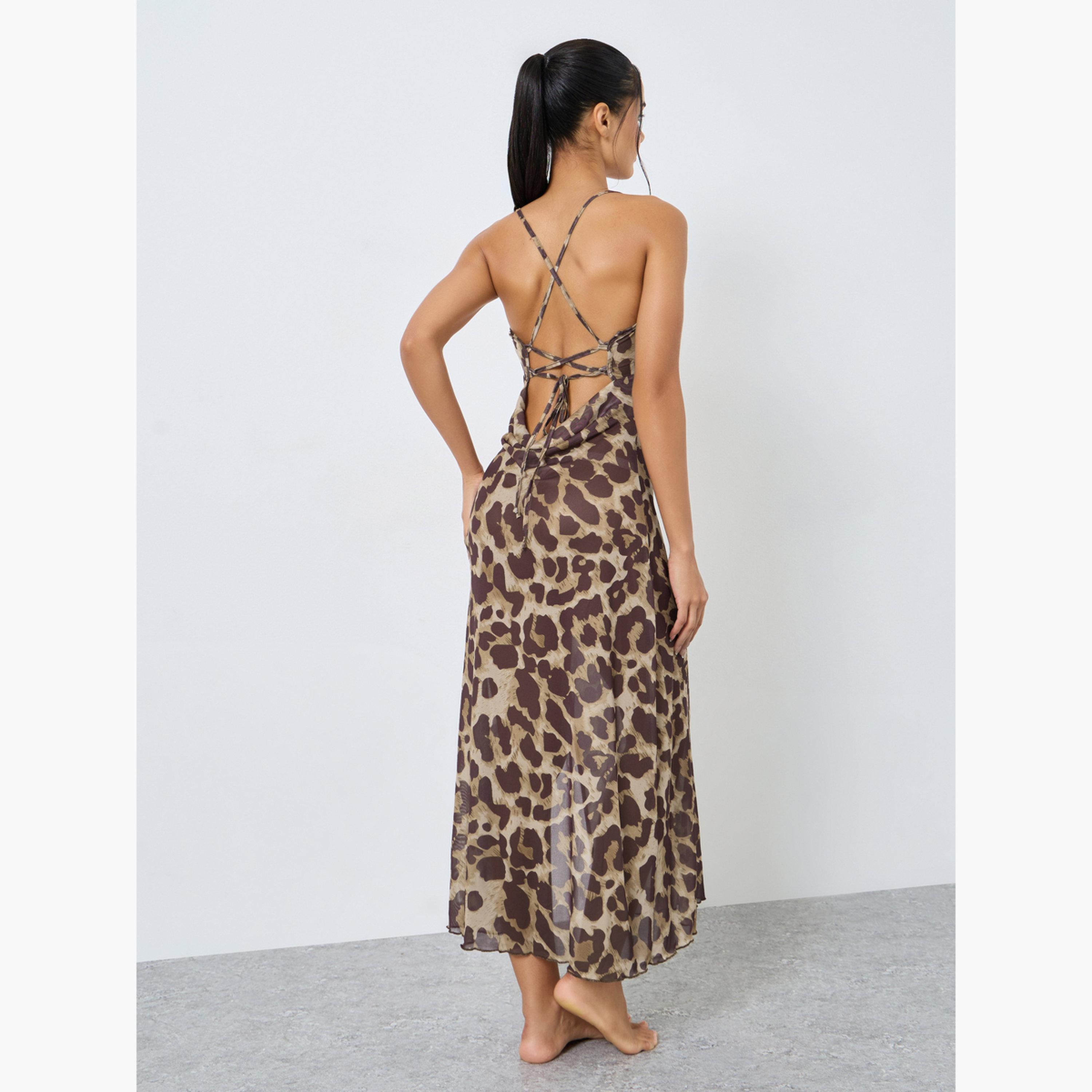 Styli Animal Print Halter Neck Flared Slip Dress with Briefs-women-clothing-lingerie-babydollsandbodysuits-image-3
