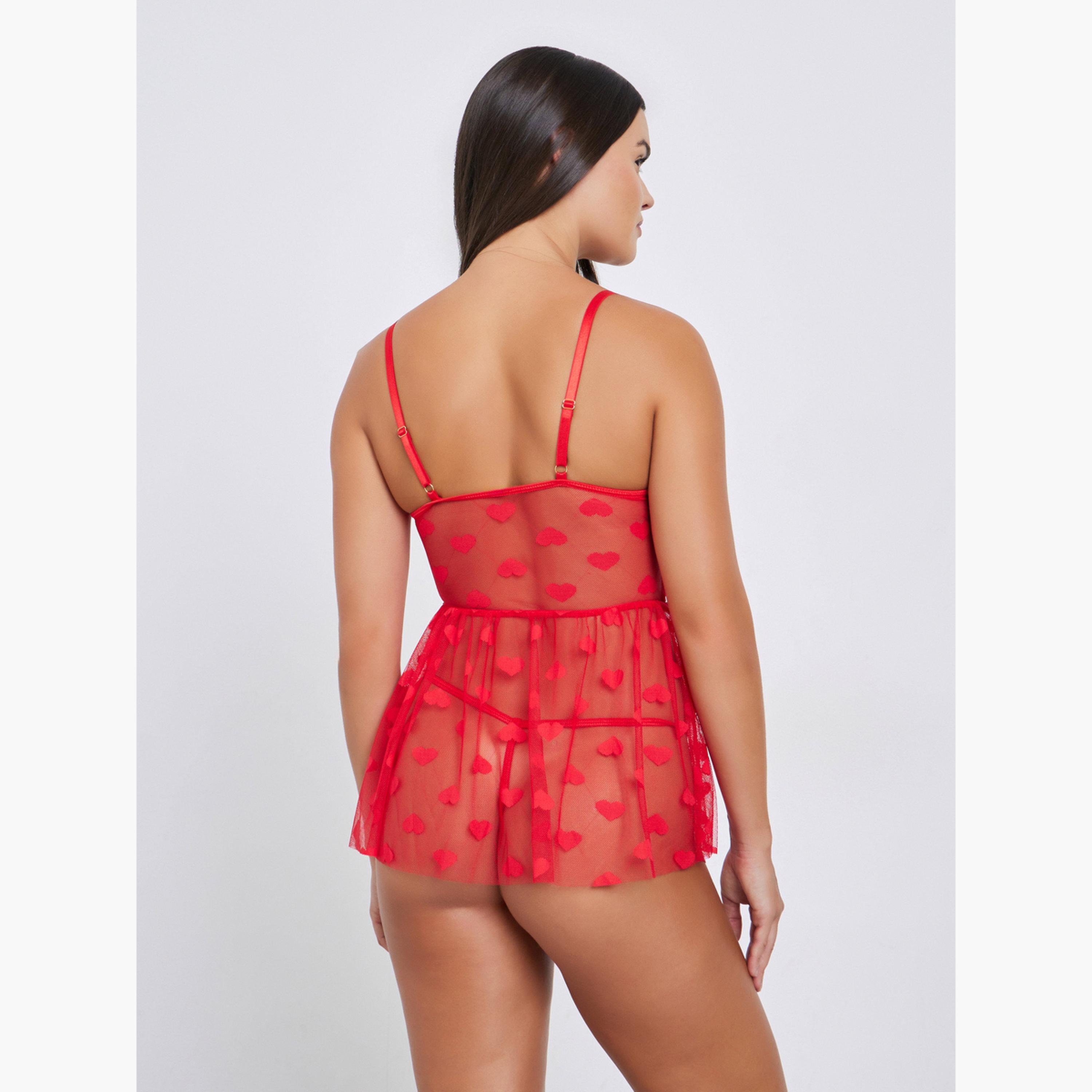 ستايلي - بيبي دول شبكي نقشة قلب مع حواف معدنية-women-clothing-lingerie-babydollsandbodysuits-image-3