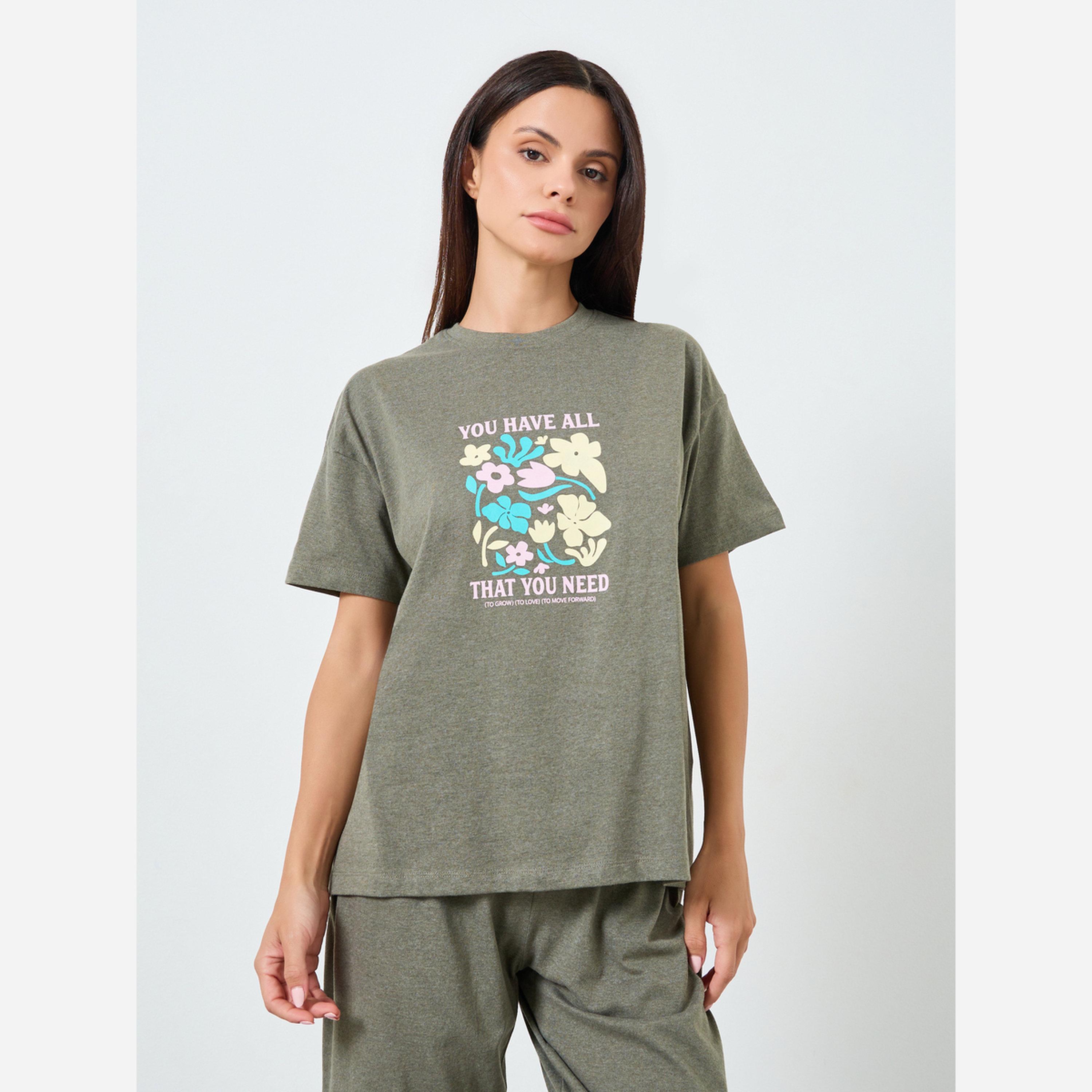 Styli Floral Graphic Print T-Shirt and Pyjama Set-women-clothing-nightwear-pyjamas-longsets-image-2