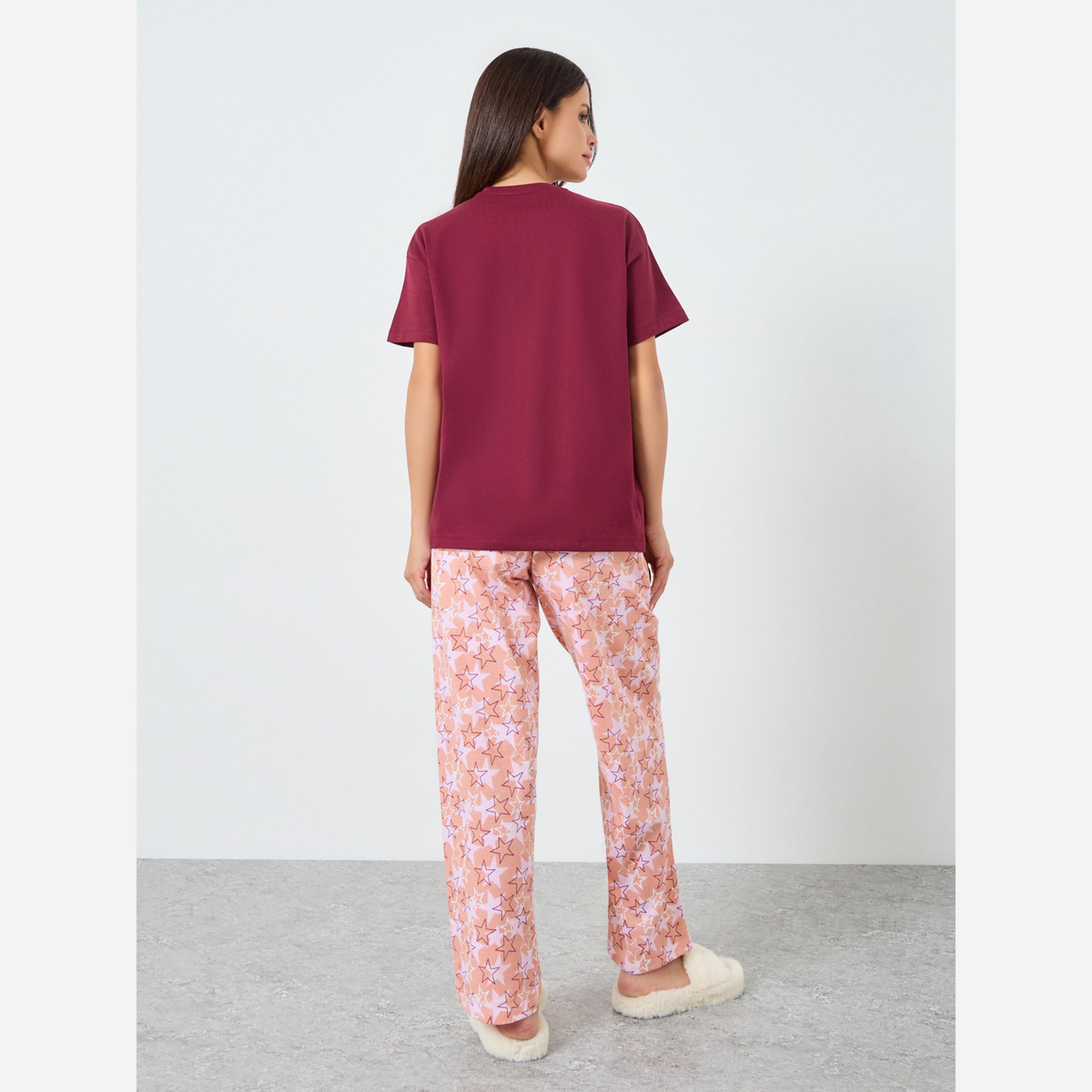 ستايلي - بيجاما قطن طبعة نجوم-women-clothing-nightwear-pyjamas-longsets-image-1