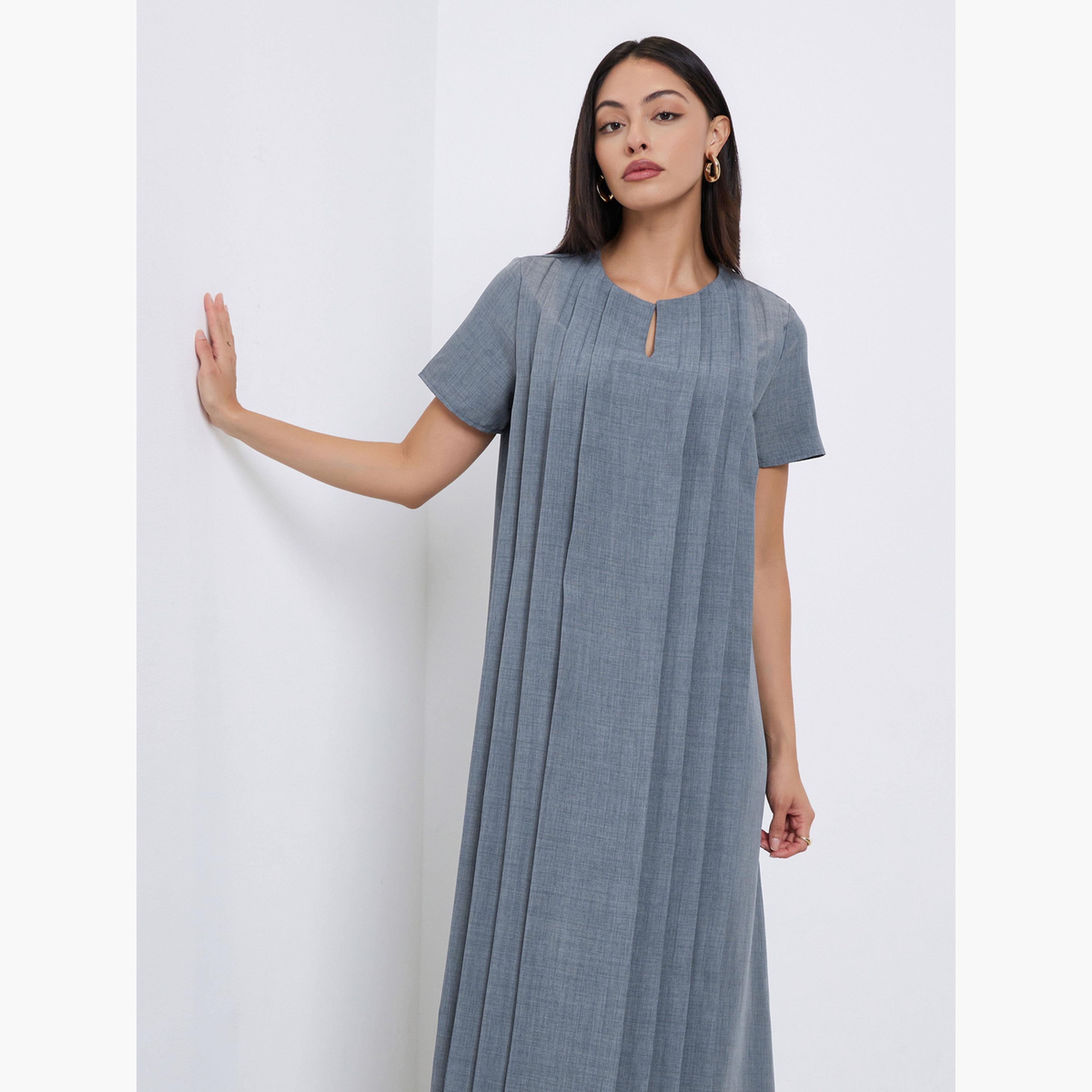 أميرة x ستايلي جلابية طويلة بكسرات وأكمام قصيرة-women-arabicclothing-jalabiyas-image-2