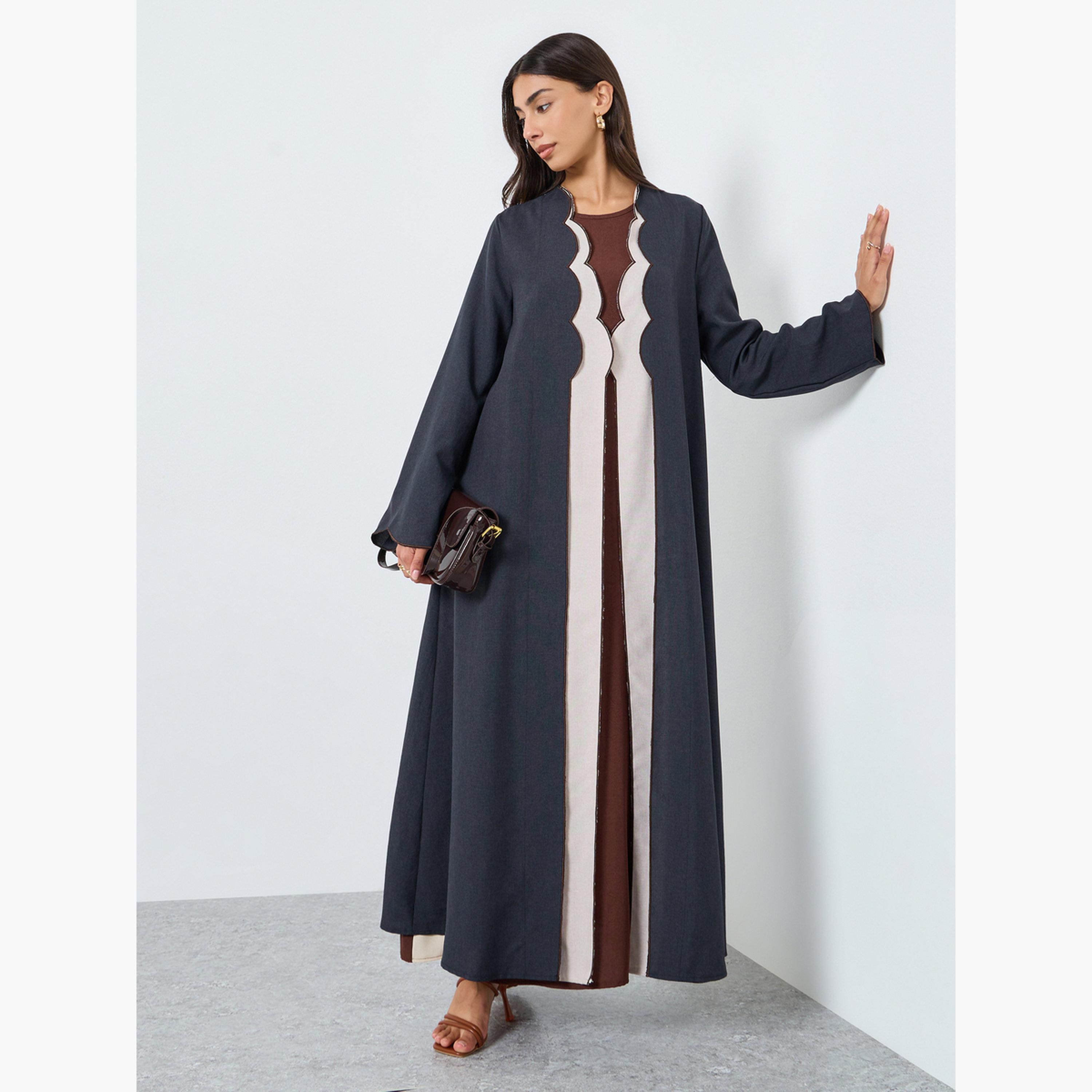 Styli Scallop Detail Front Open Abaya-women-arabicclothing-abayas-image-1