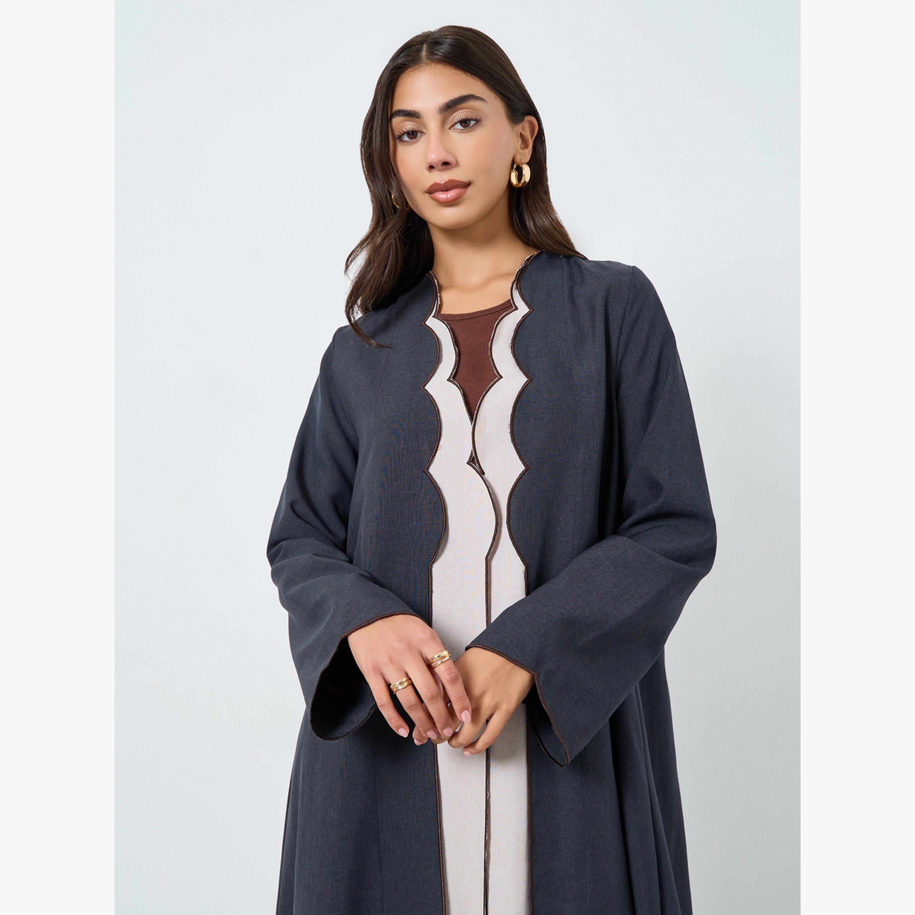 Styli Scallop Detail Front Open Abaya-women-arabicclothing-abayas-image-3