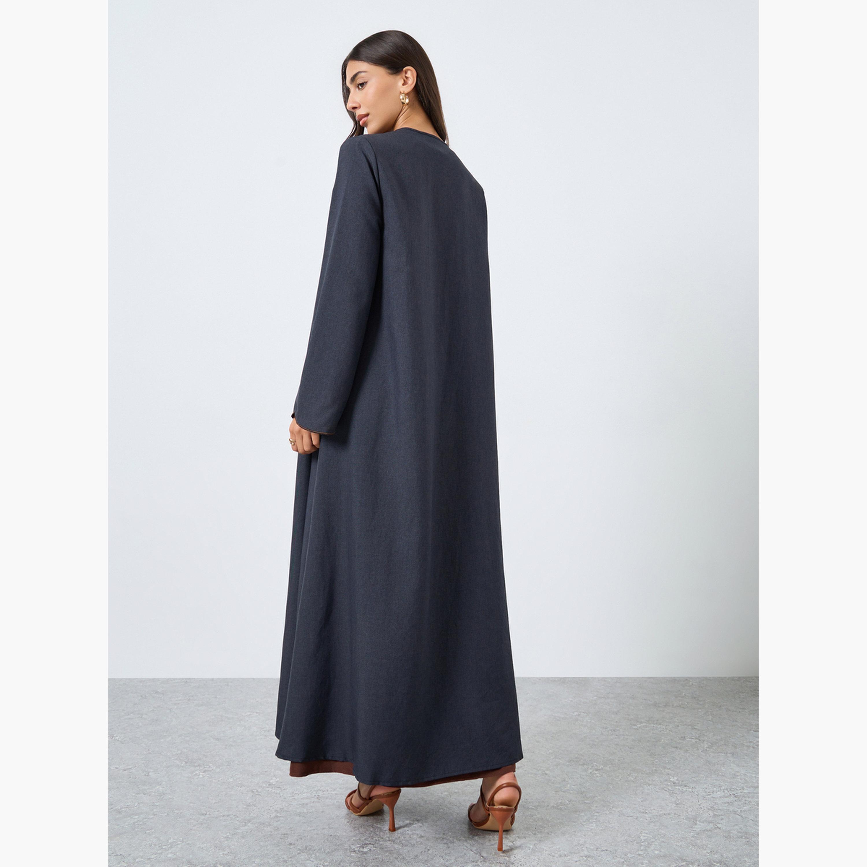 Styli Scallop Detail Front Open Abaya-women-arabicclothing-abayas-image-4