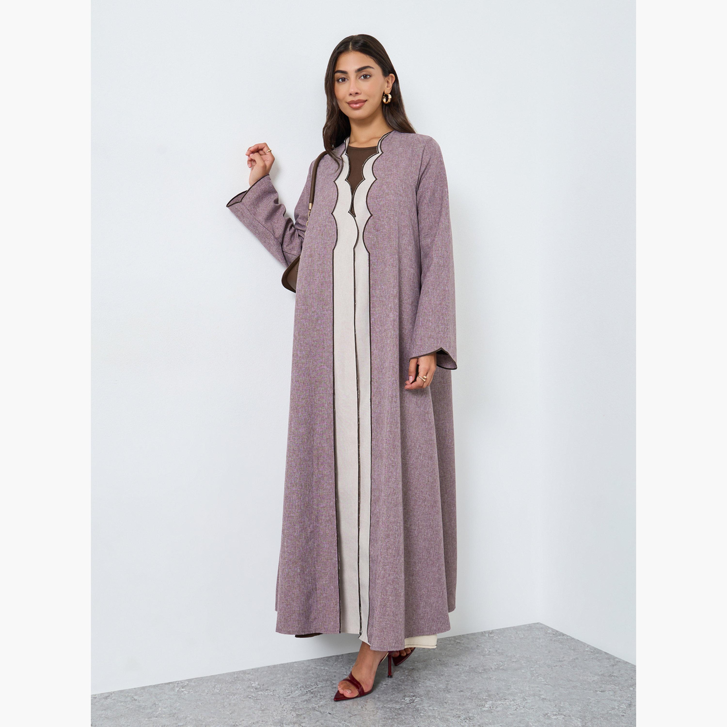 Styli Scallop Detail Front Open Abaya-women-arabicclothing-abayas-image-1