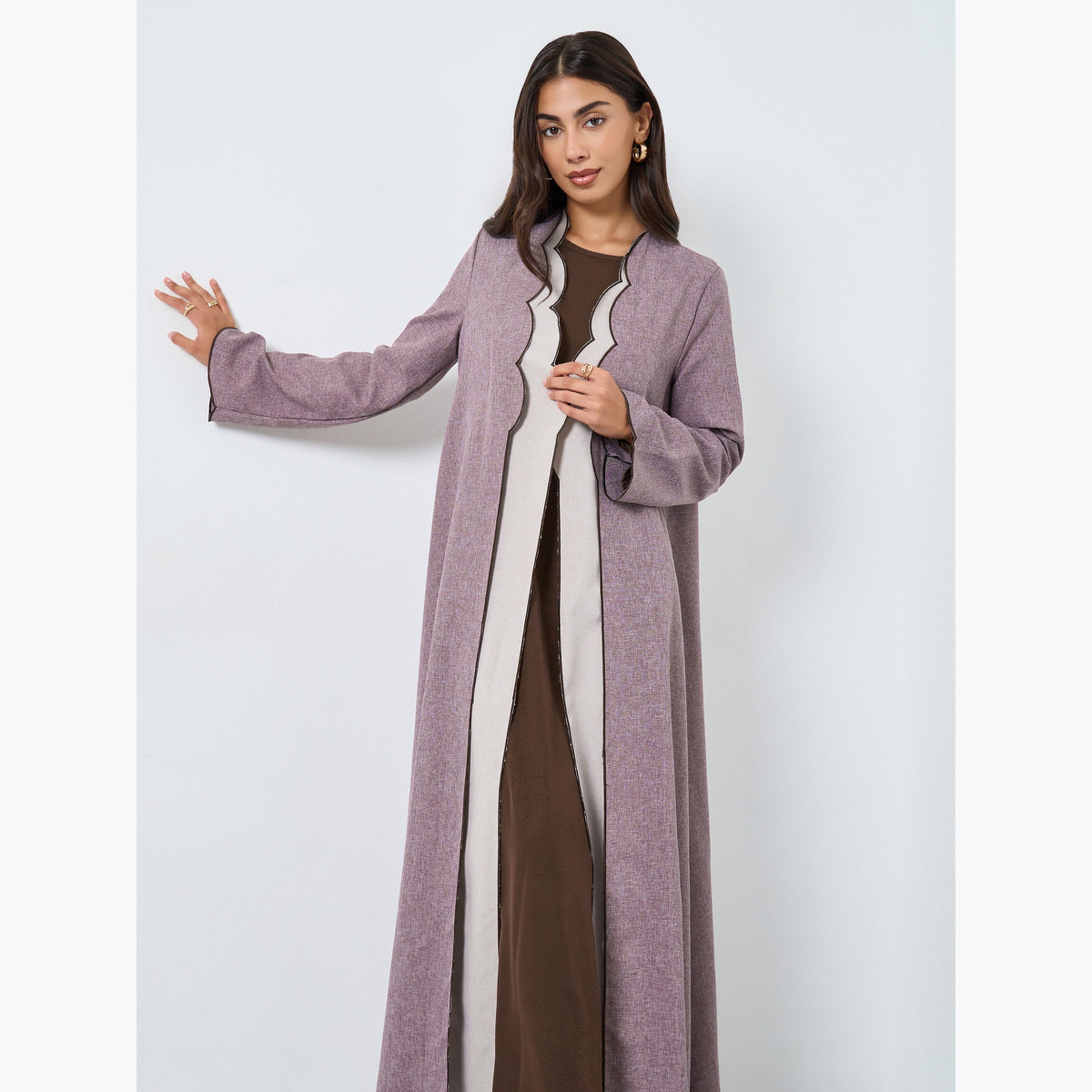 Styli Scallop Detail Front Open Abaya-women-arabicclothing-abayas-image-2