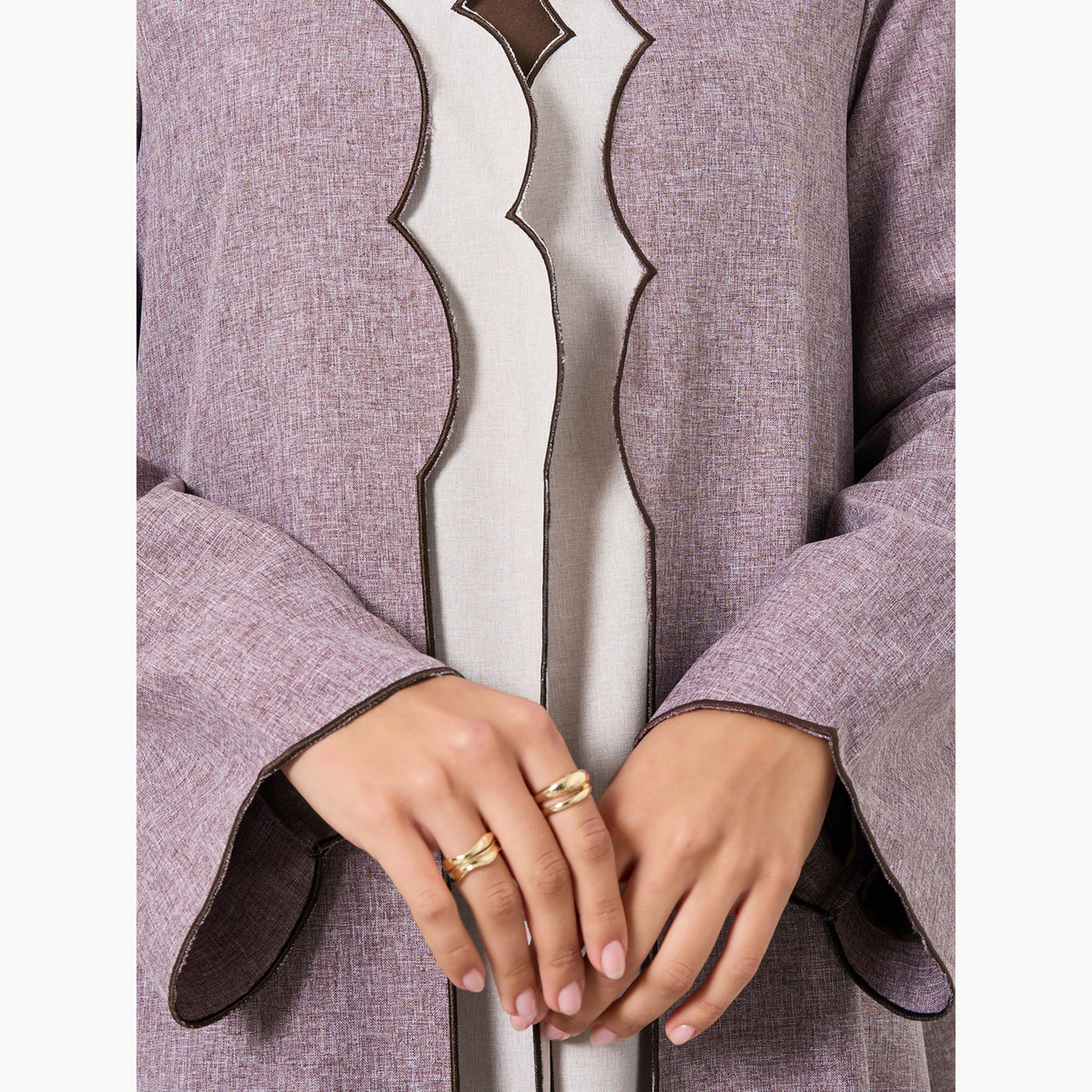 Styli Scallop Detail Front Open Abaya-women-arabicclothing-abayas-image-4