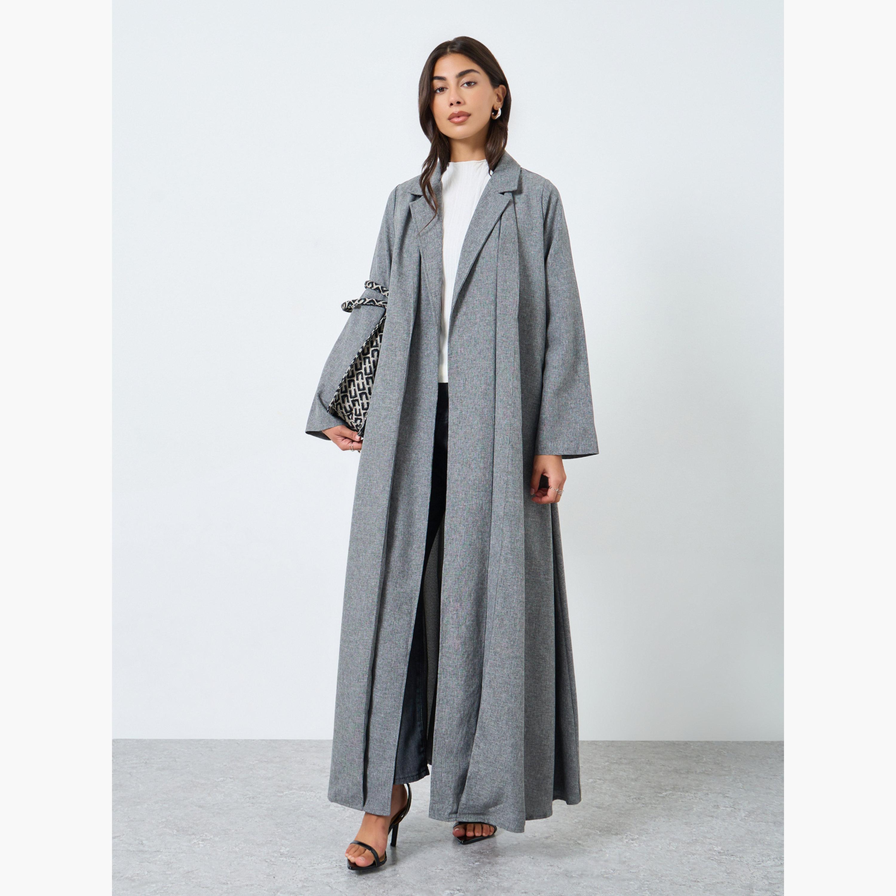 Styli Open Front Notch Label Collar Abaya-women-arabicclothing-abayas-image-1
