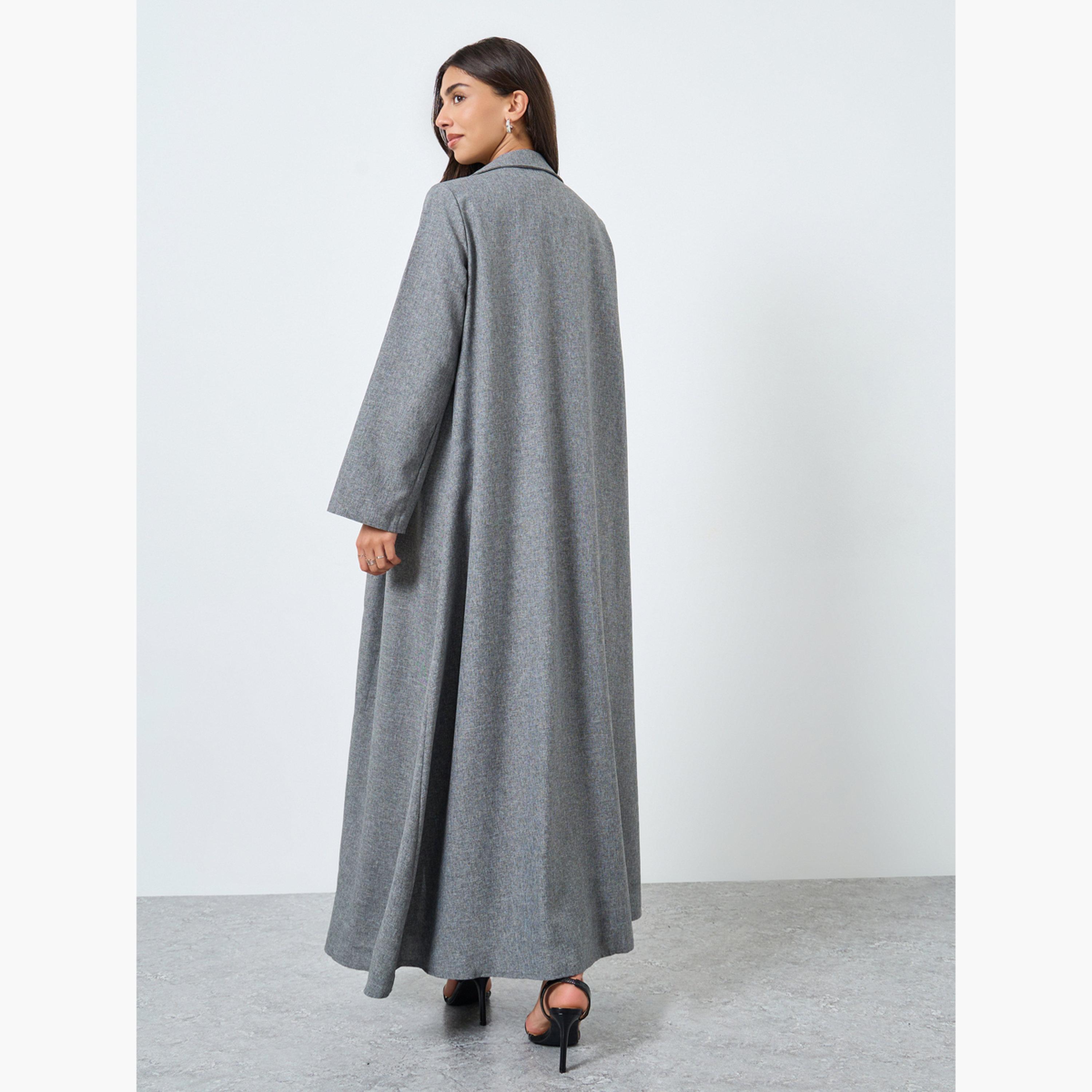 Styli Open Front Notch Label Collar Abaya-women-arabicclothing-abayas-image-3