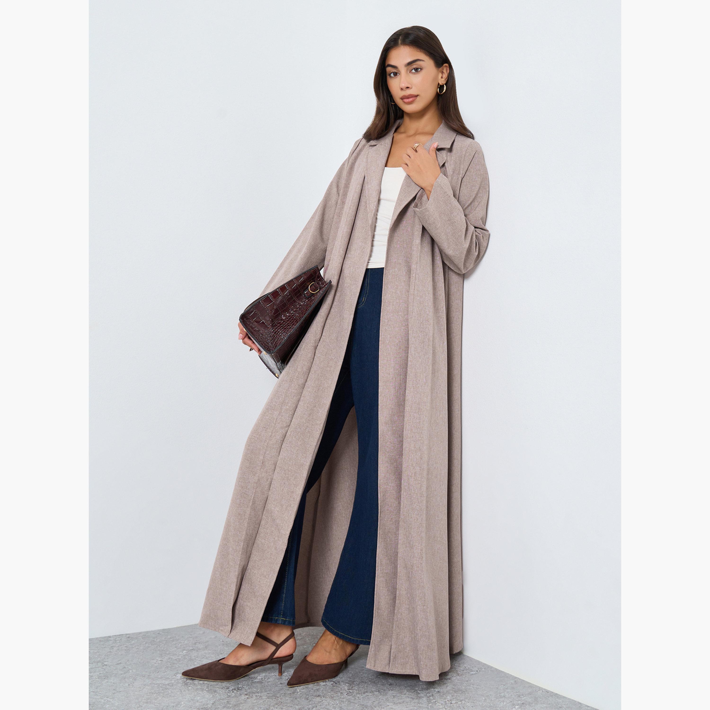 Styli Open Front Notch Label Collar Abaya-women-arabicclothing-abayas-image-2
