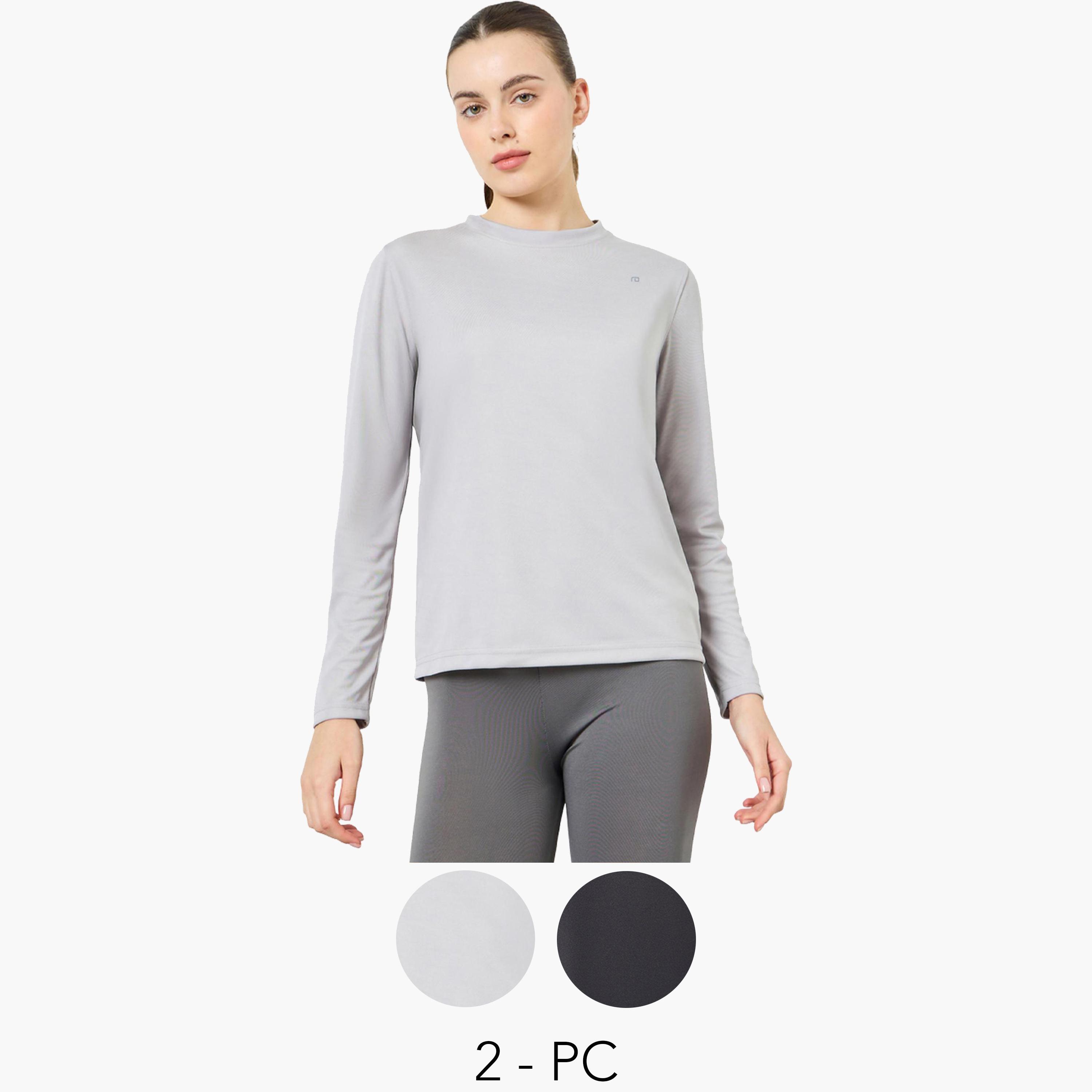 Styli Pack of 2 - Logo Long Sleeve Basic Top-women-clothing-tshirts-image-1