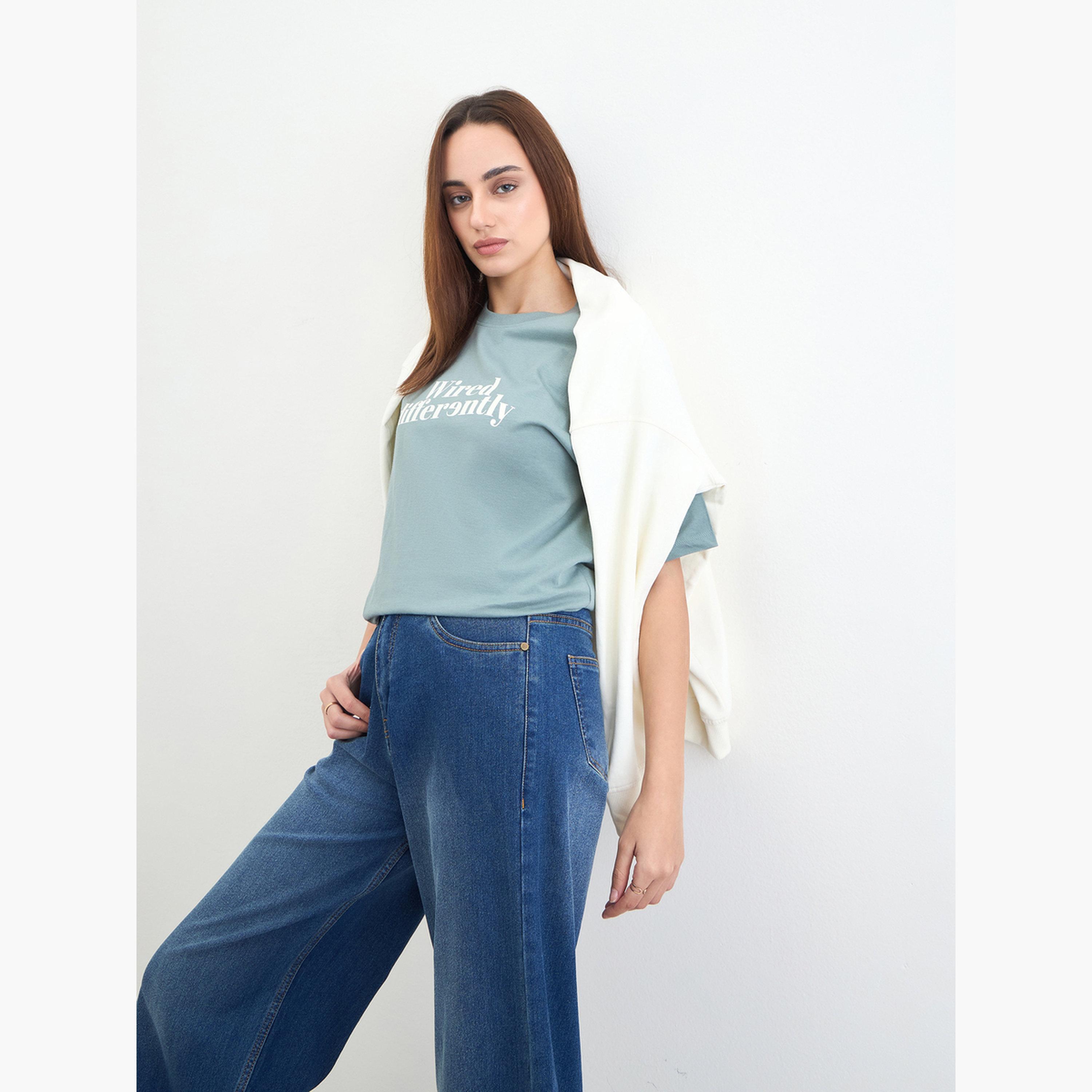 Styli Green Slogan Print Oversized T-Shirt-women-clothing-tshirts-image-3
