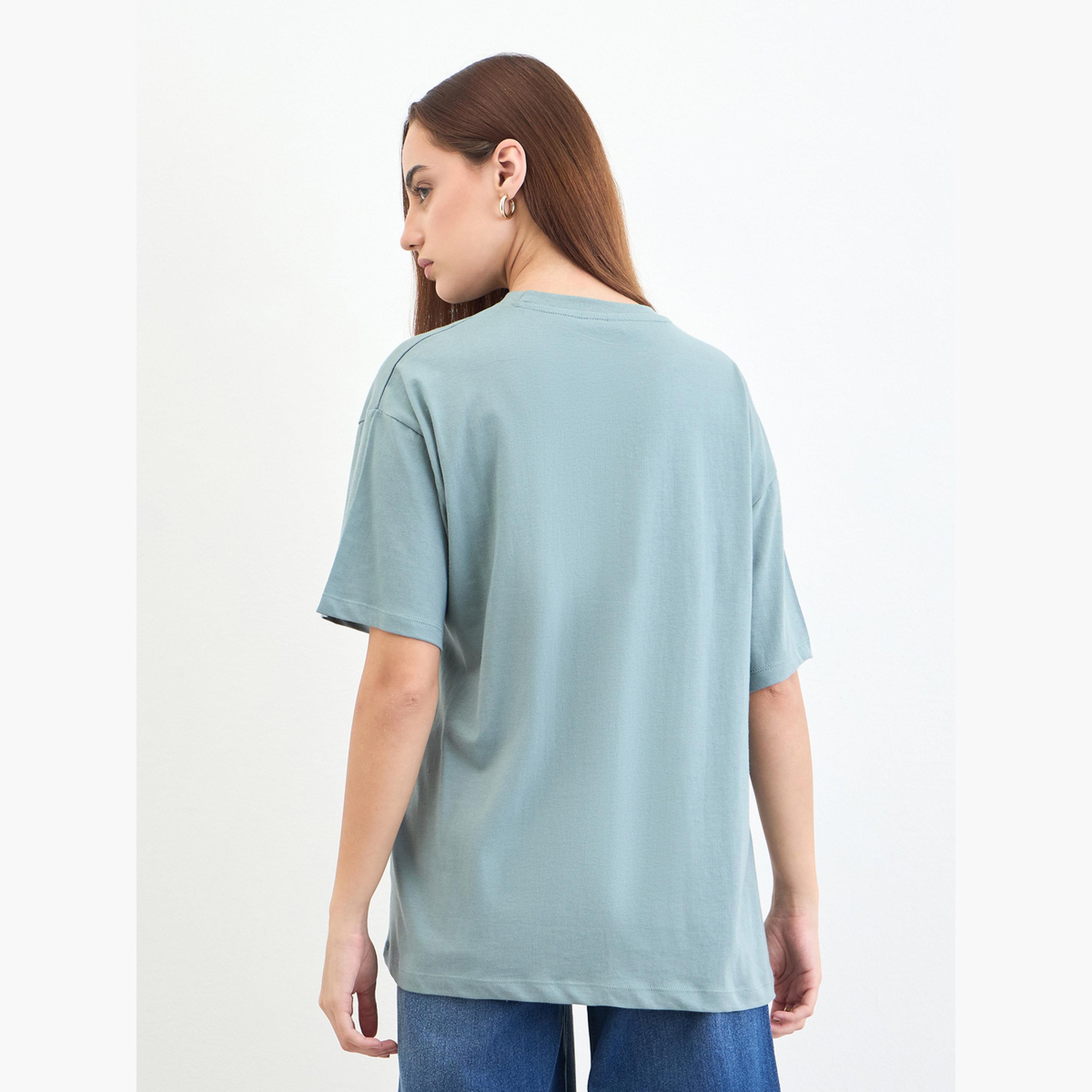Styli Green Slogan Print Oversized T-Shirt-women-clothing-tshirts-image-5