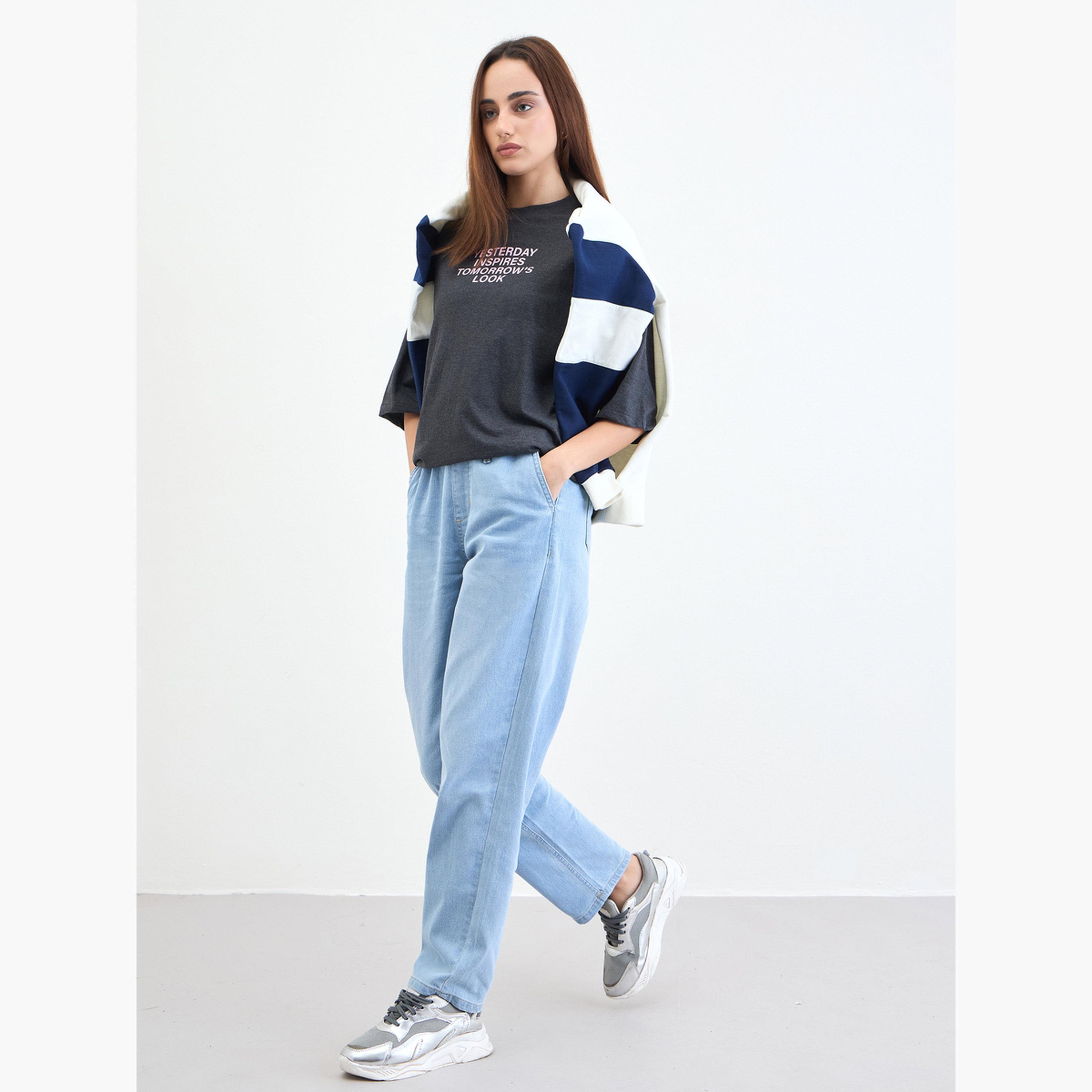 Styli Charcoal Slogan Print Oversized T-Shirt-women-clothing-tshirts-image-2