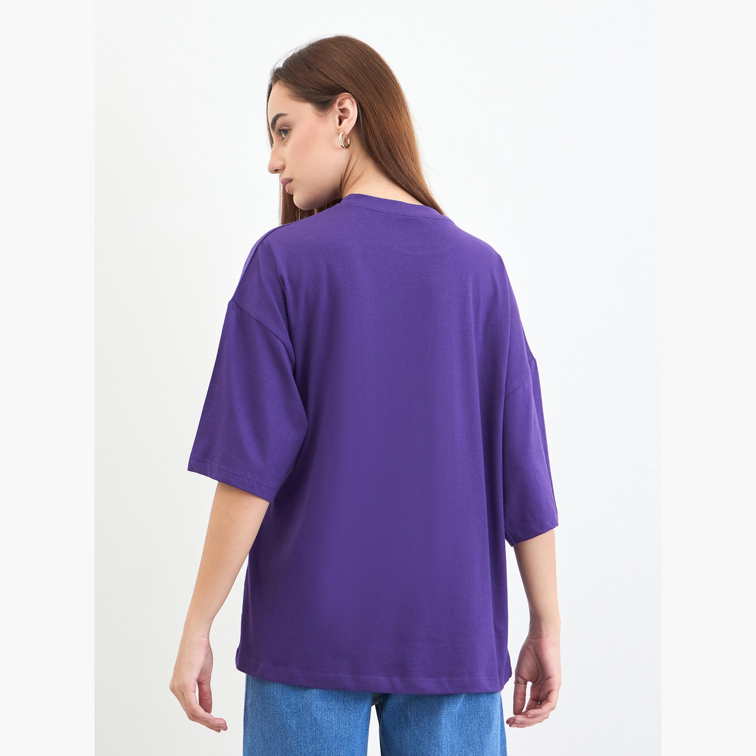 Styli Purple Slogan Print Oversized T-Shirt-women-clothing-tshirts-image-5