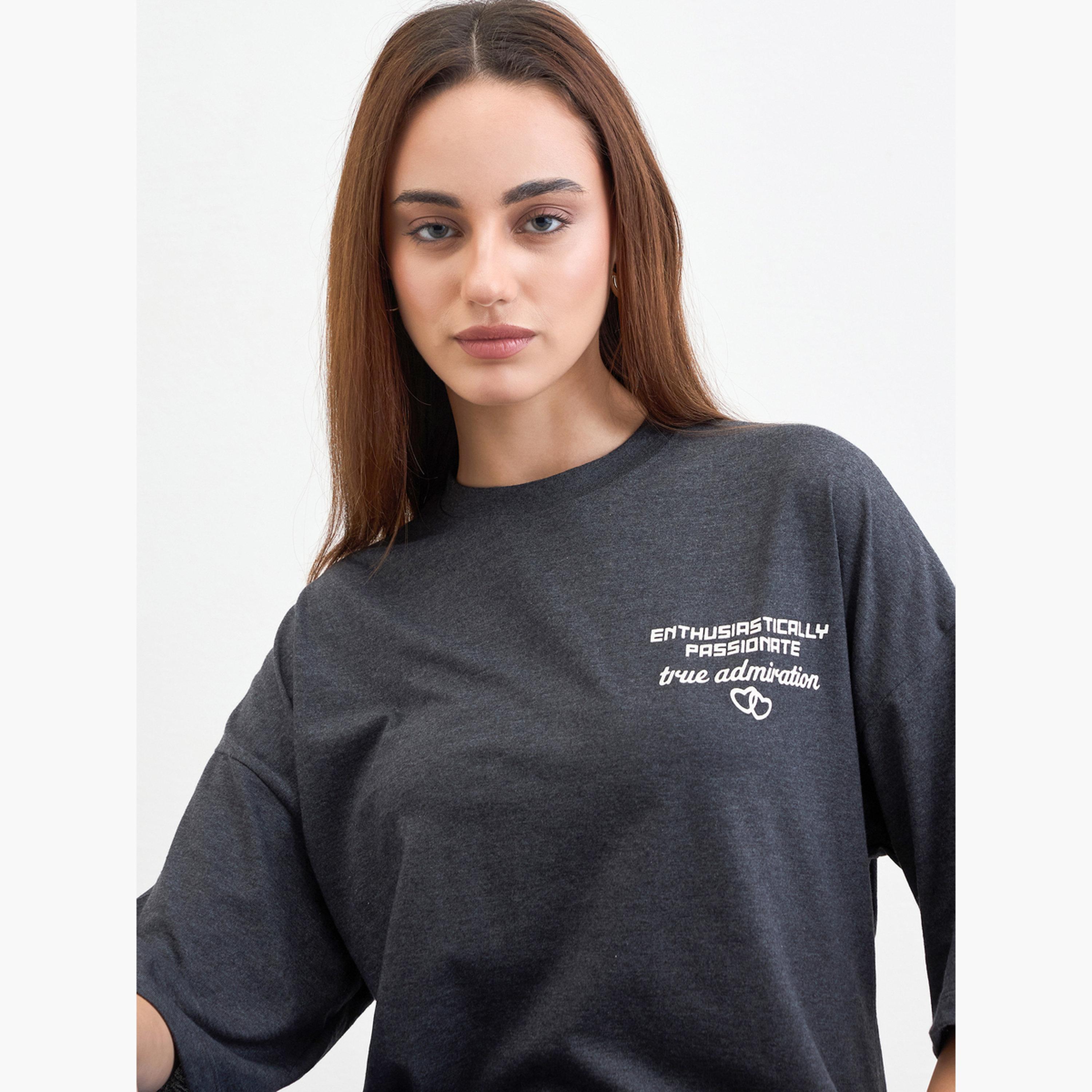 Styli Charcoal Slogan Print Oversized T-Shirt-women-clothing-tshirts-image-3