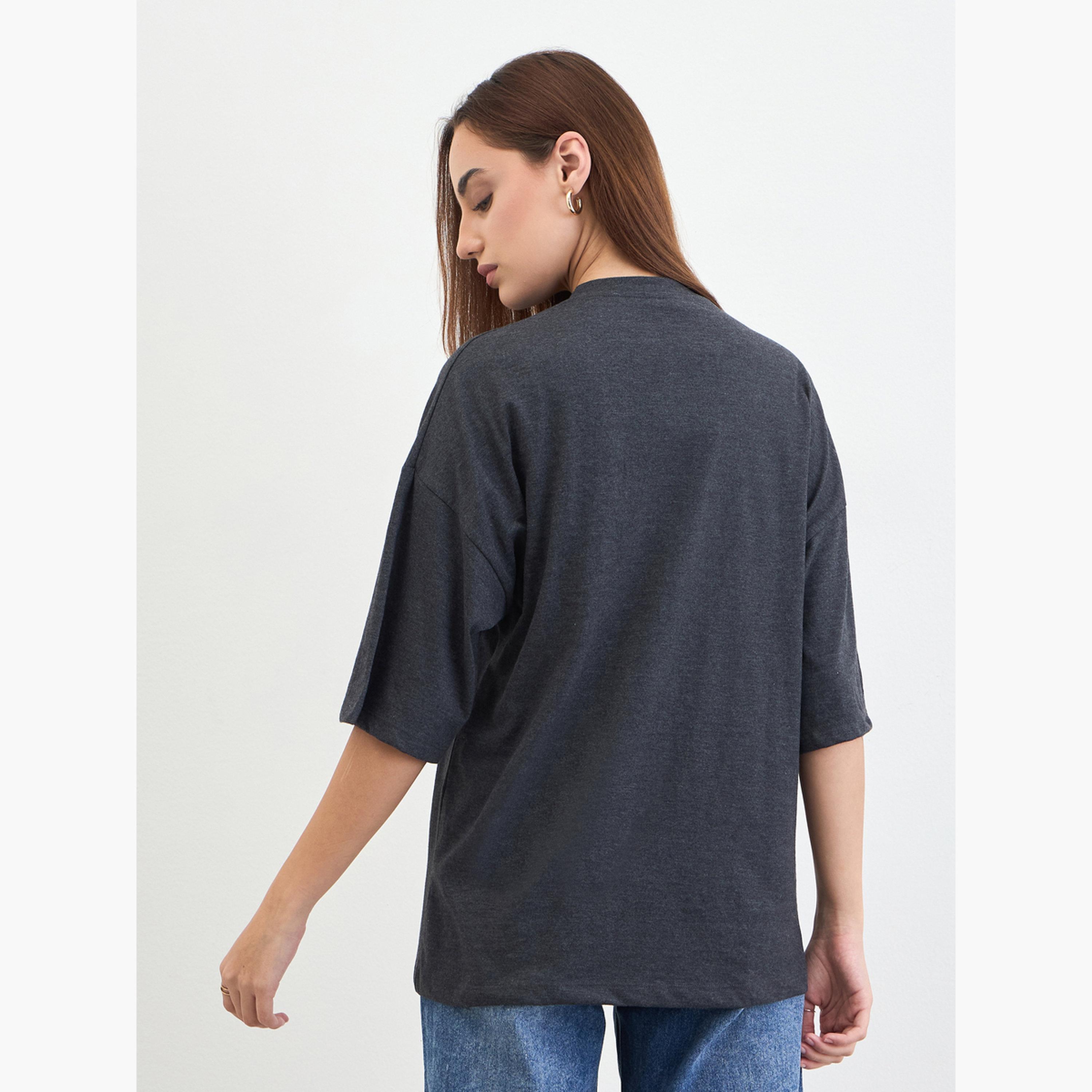 Styli Charcoal Slogan Print Oversized T-Shirt-women-clothing-tshirts-image-5
