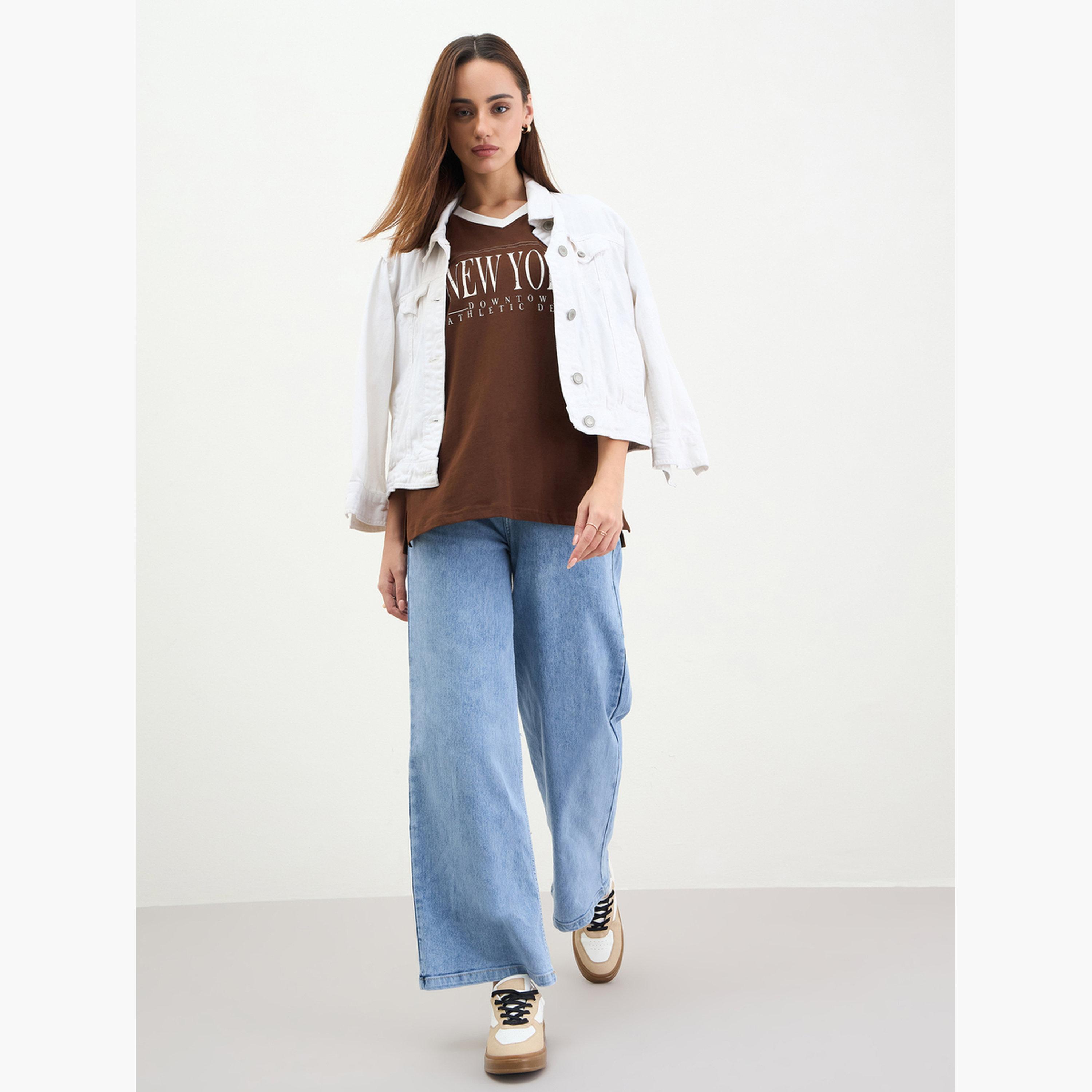 Styli Brown Graphic Print Oversized T-Shirt-women-clothing-tshirts-image-2