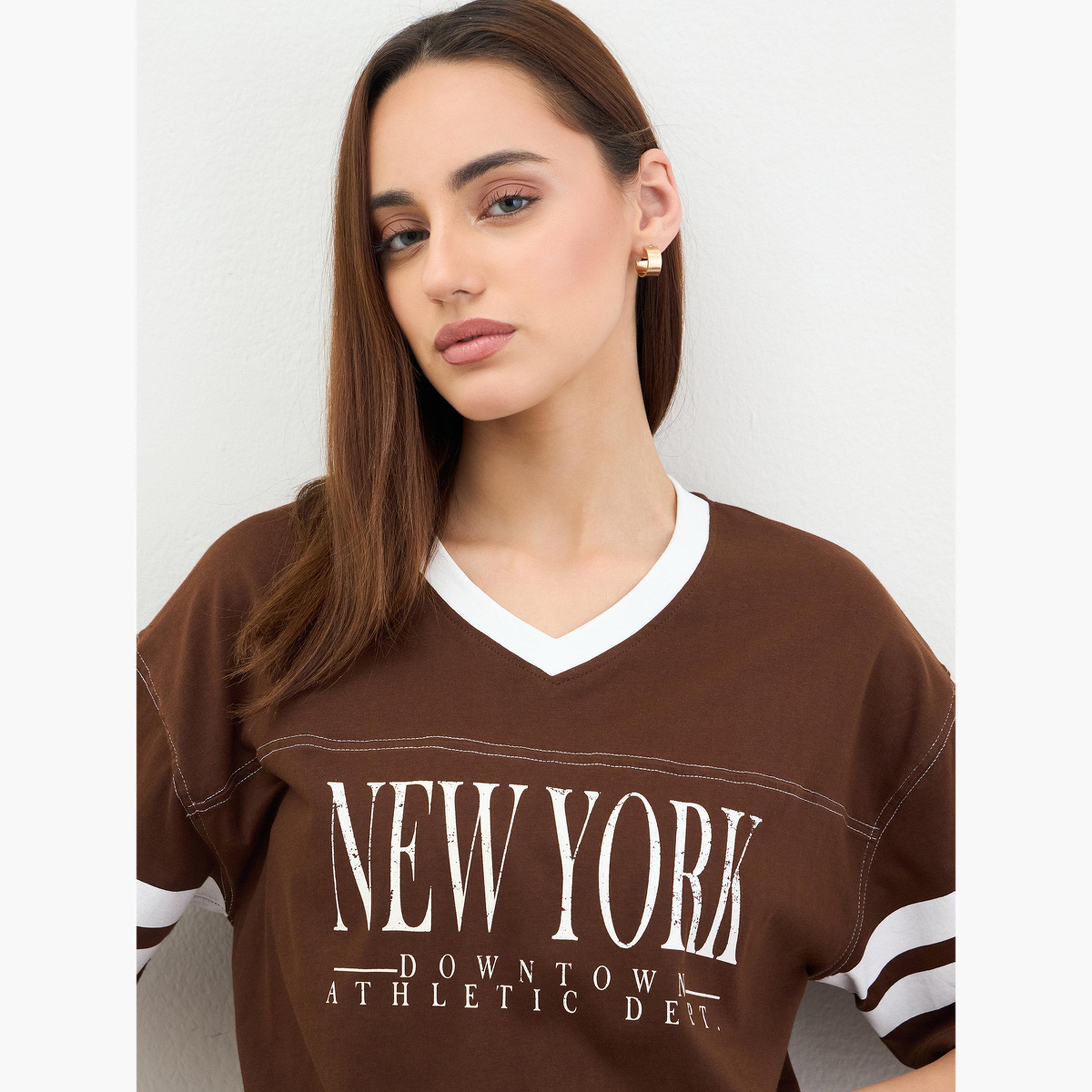 Styli Brown Graphic Print Oversized T-Shirt-women-clothing-tshirts-image-4