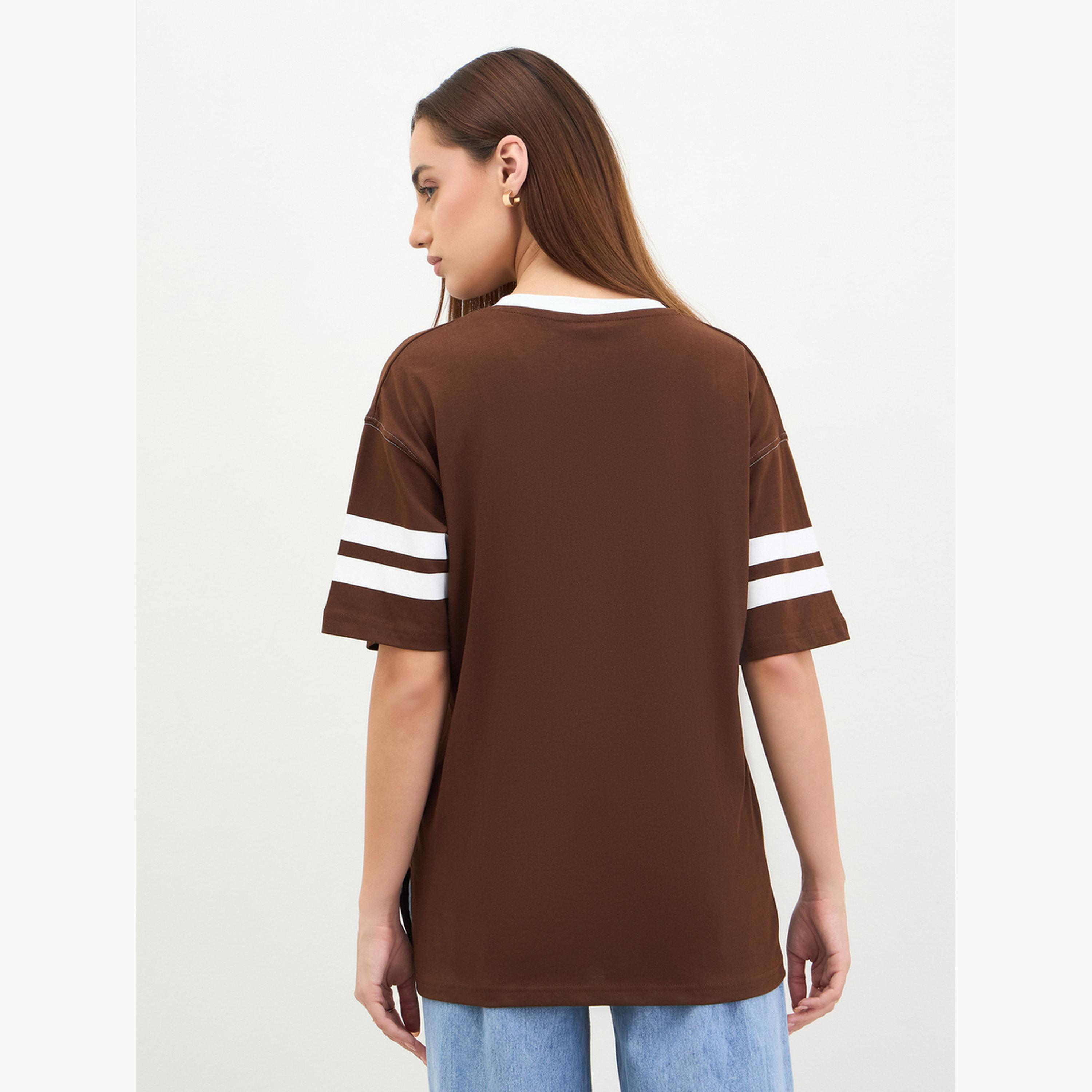 Styli Brown Graphic Print Oversized T-Shirt-women-clothing-tshirts-image-5