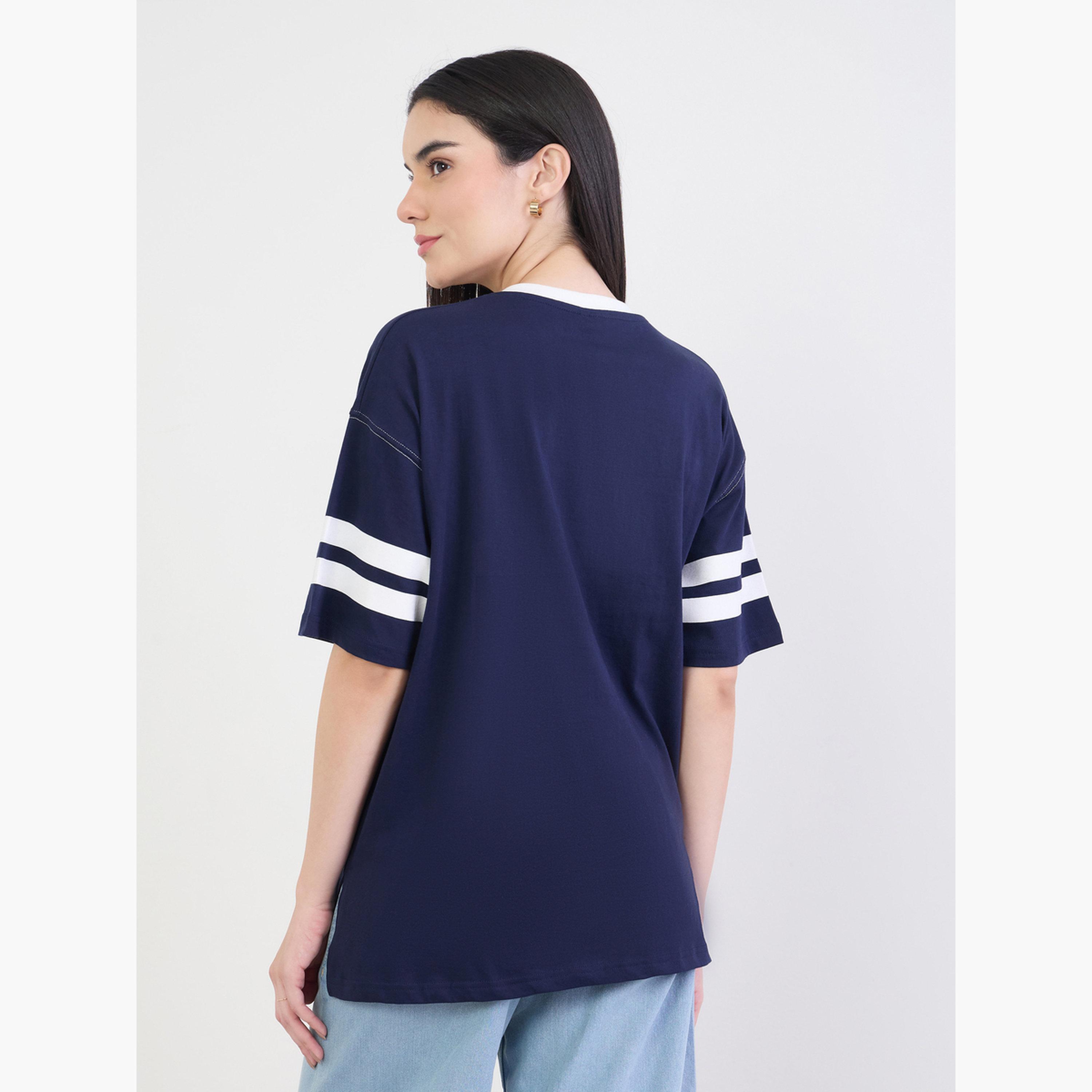 Styli Navy Blue New York Graphic Oversized T-Shirt-women-clothing-tshirts-image-5