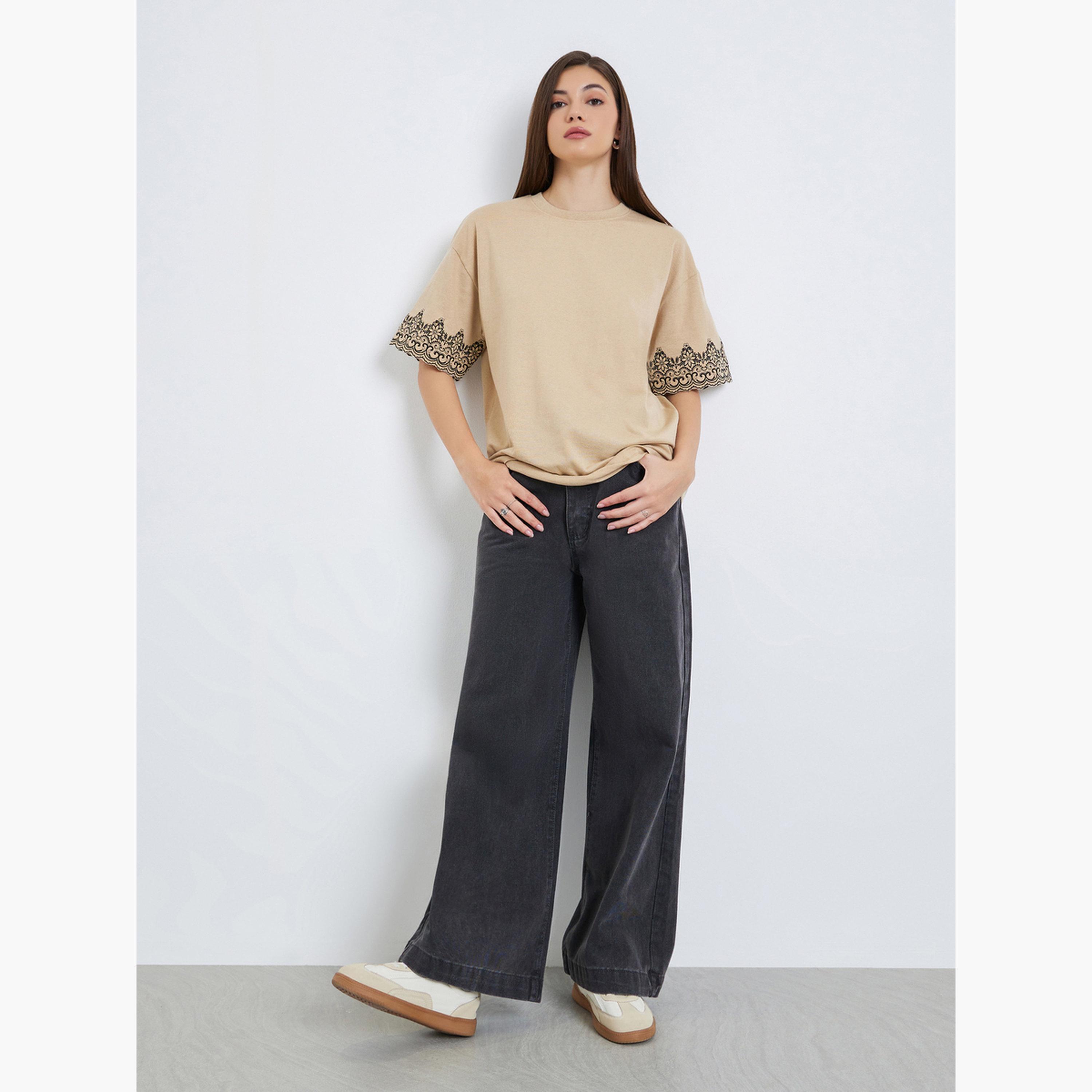 Styli Women Embroidered Sleeve Oversized T-Shirt-women-clothing-tshirts-image-2