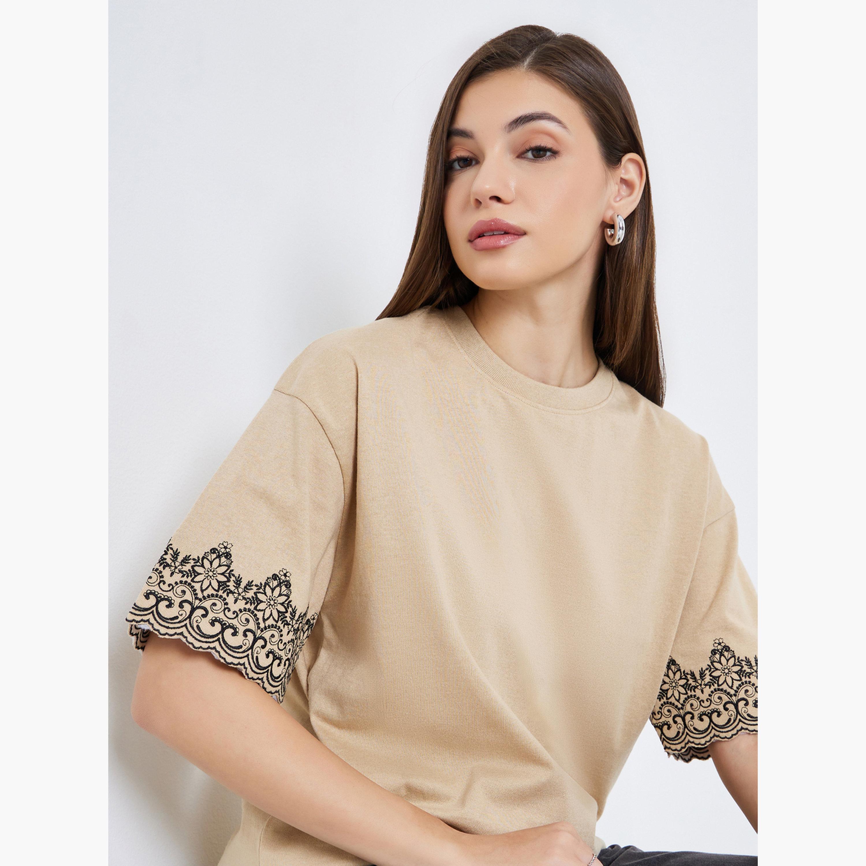 Styli Women Embroidered Sleeve Oversized T-Shirt-women-clothing-tshirts-image-3