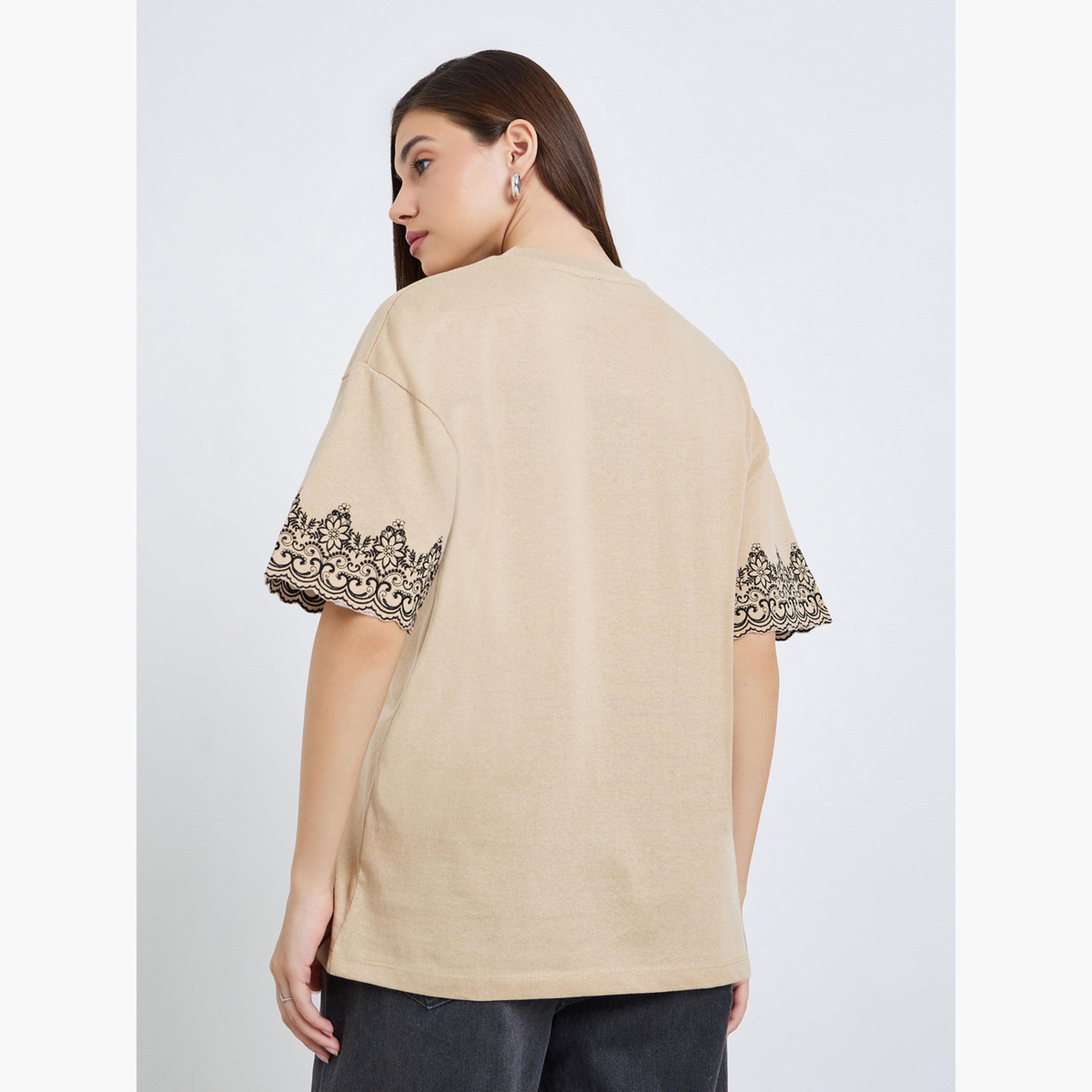 Styli Women Embroidered Sleeve Oversized T-Shirt-women-clothing-tshirts-image-5