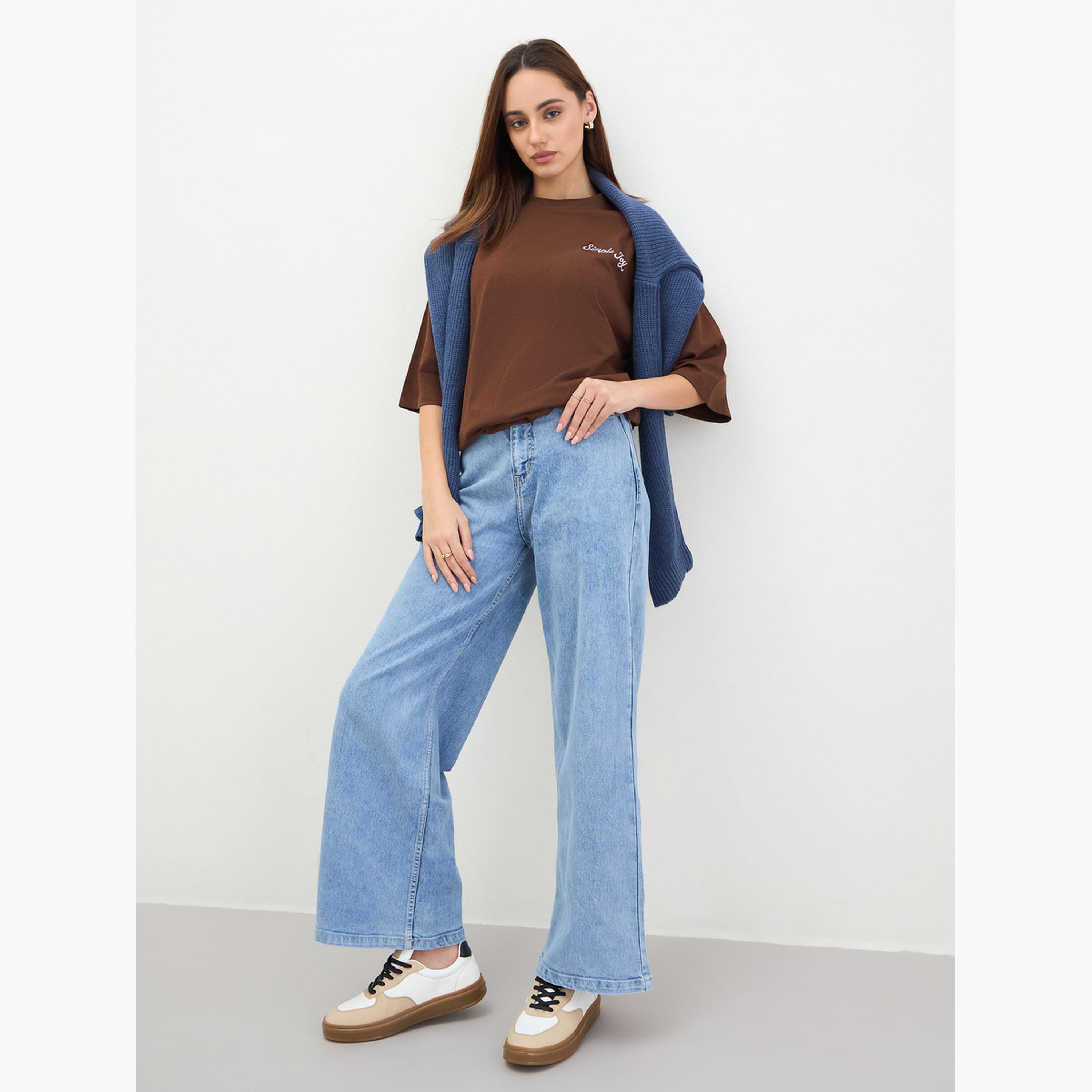 Styli Brown Oversized Slogan T-Shirt-women-clothing-tshirts-image-2