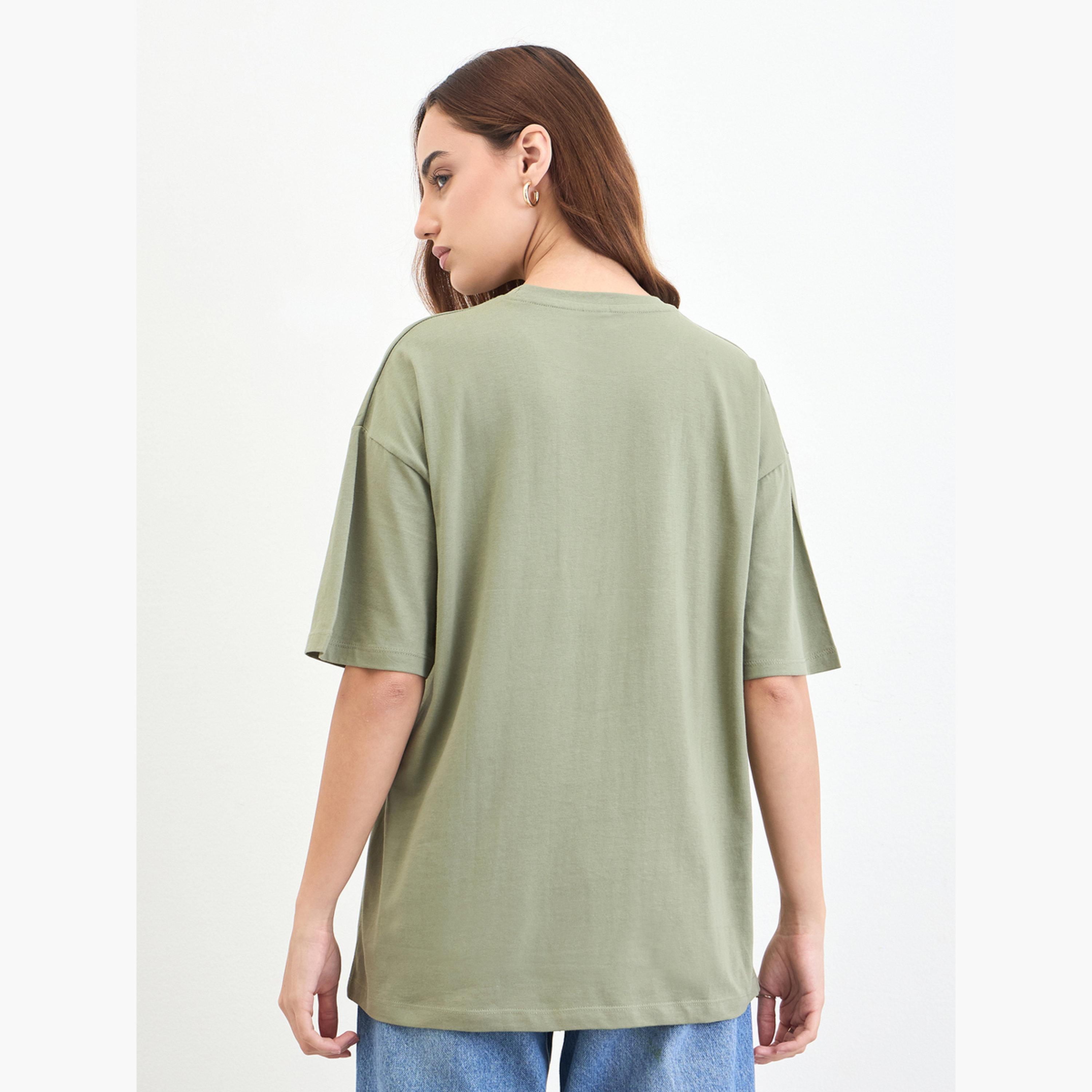 Styli Green Embroidered Oversized T-Shirt-women-clothing-tshirts-image-5