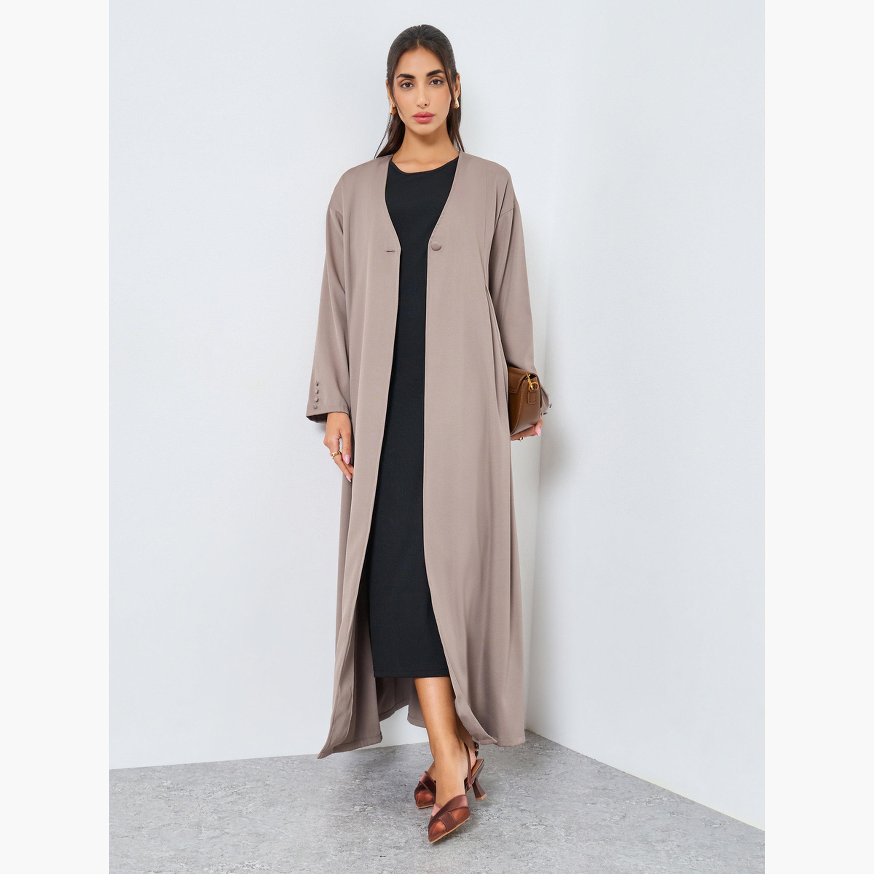 ستايلي - عباية مفتوحة من الأمام لون بيج-women-arabicclothing-abayas-image-1