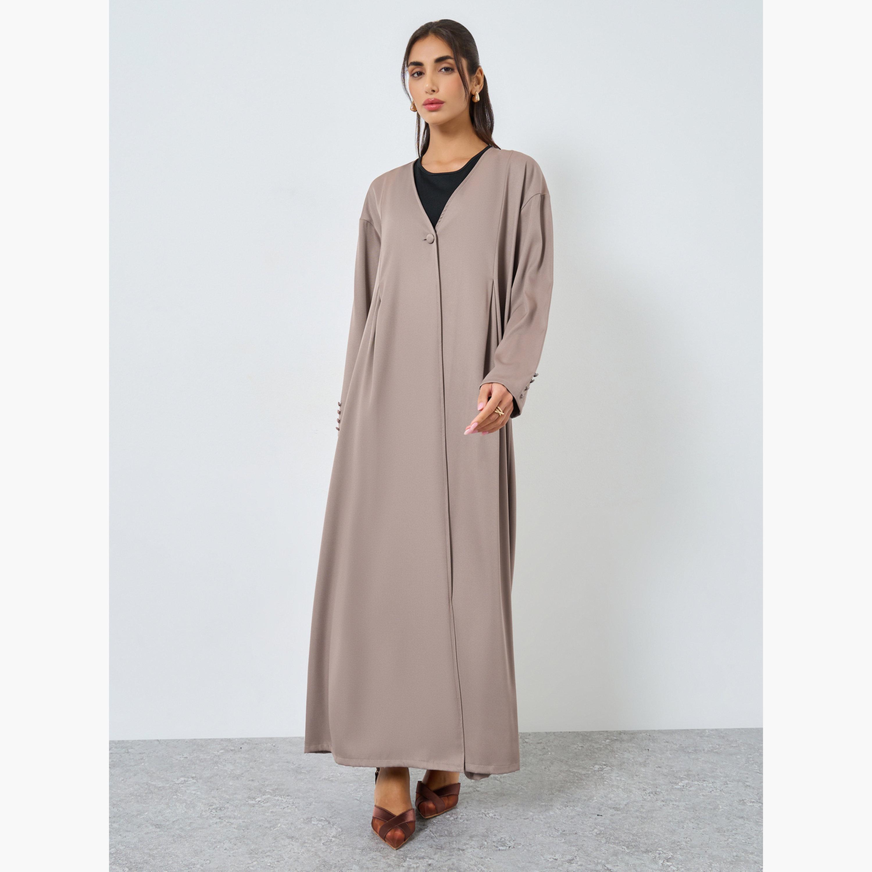 ستايلي - عباية مفتوحة من الأمام لون بيج-women-arabicclothing-abayas-image-2