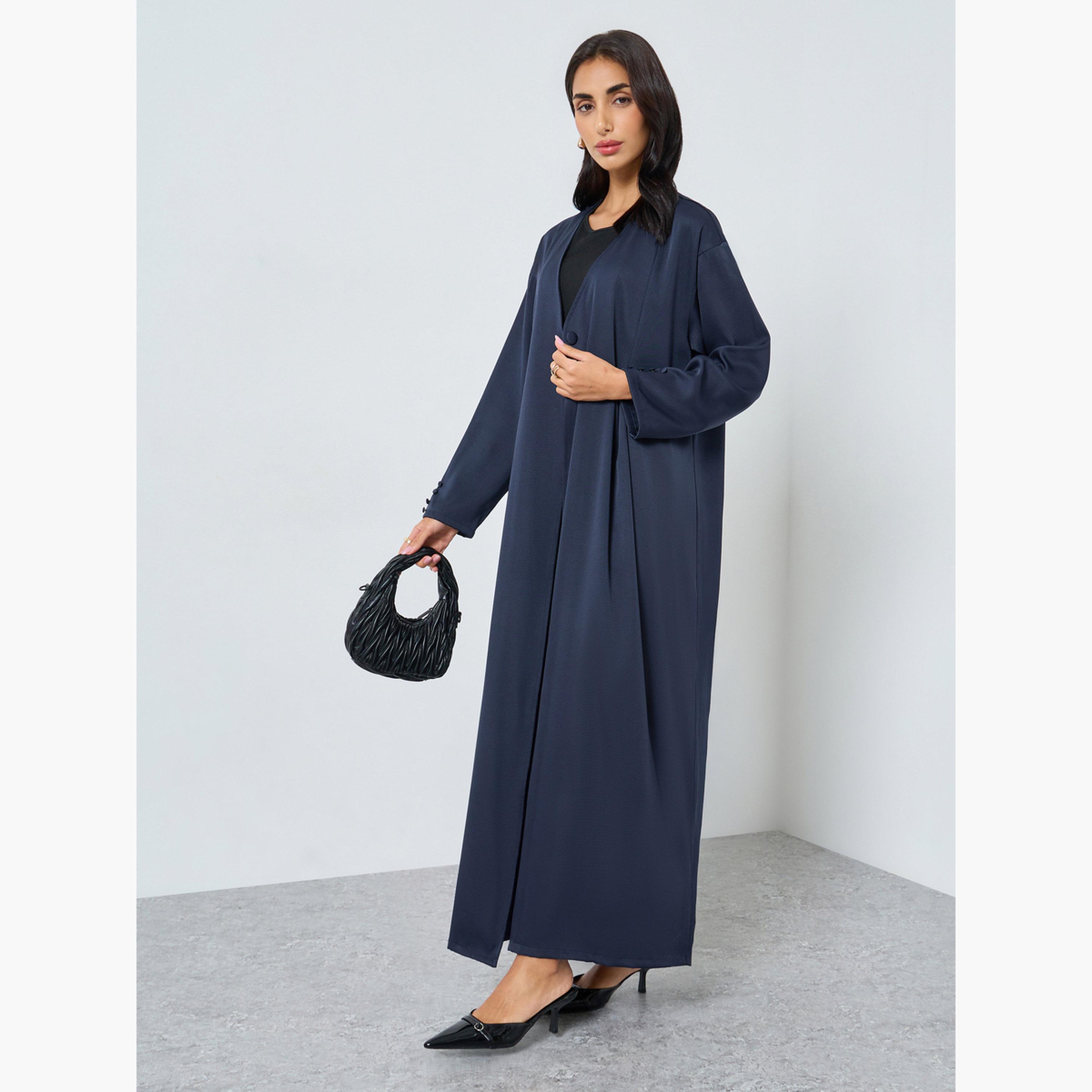 ستايلي - عباية مفتوحة من الأمام لون أزرق داكن-women-arabicclothing-abayas-image-1