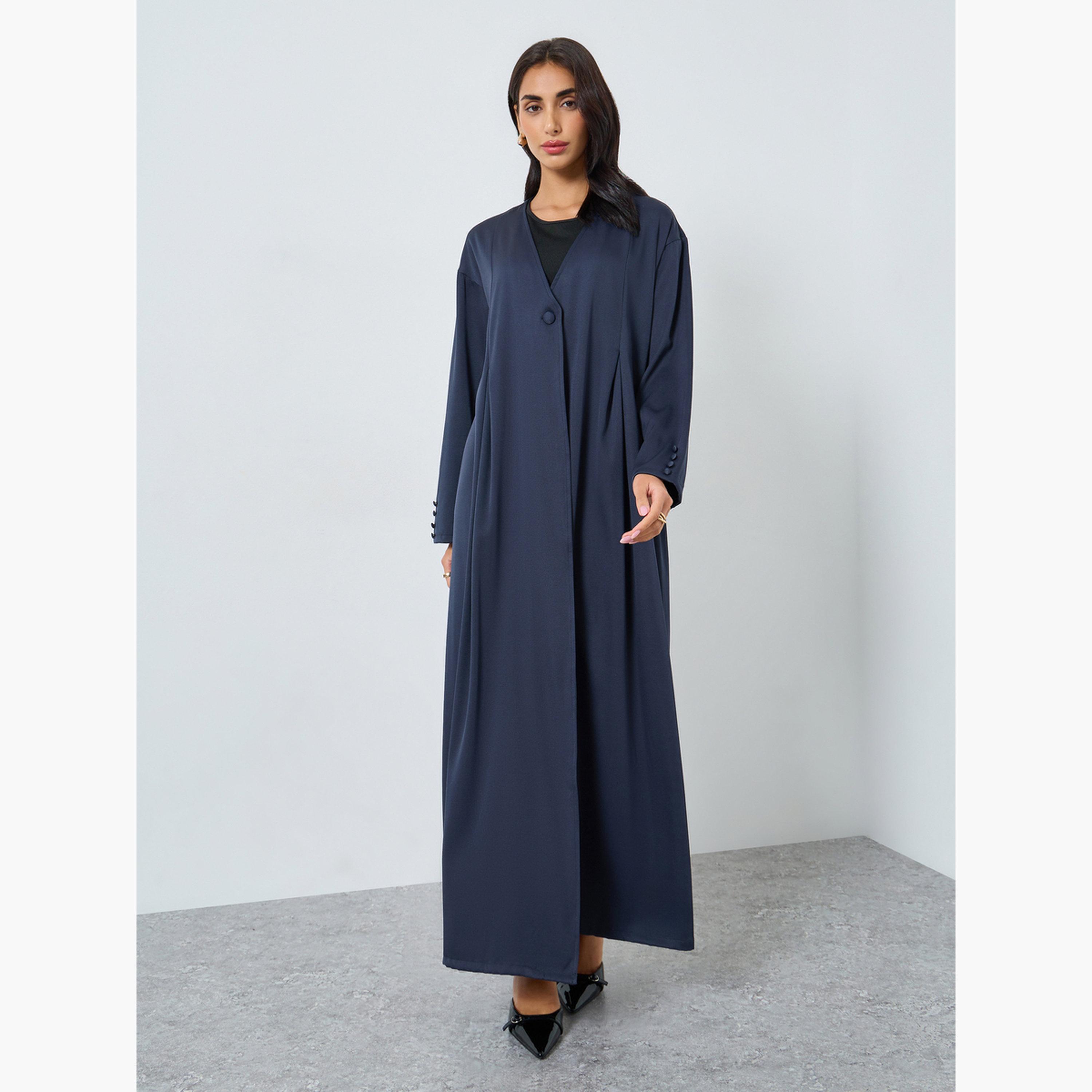 ستايلي - عباية مفتوحة من الأمام لون أزرق داكن-women-arabicclothing-abayas-image-2