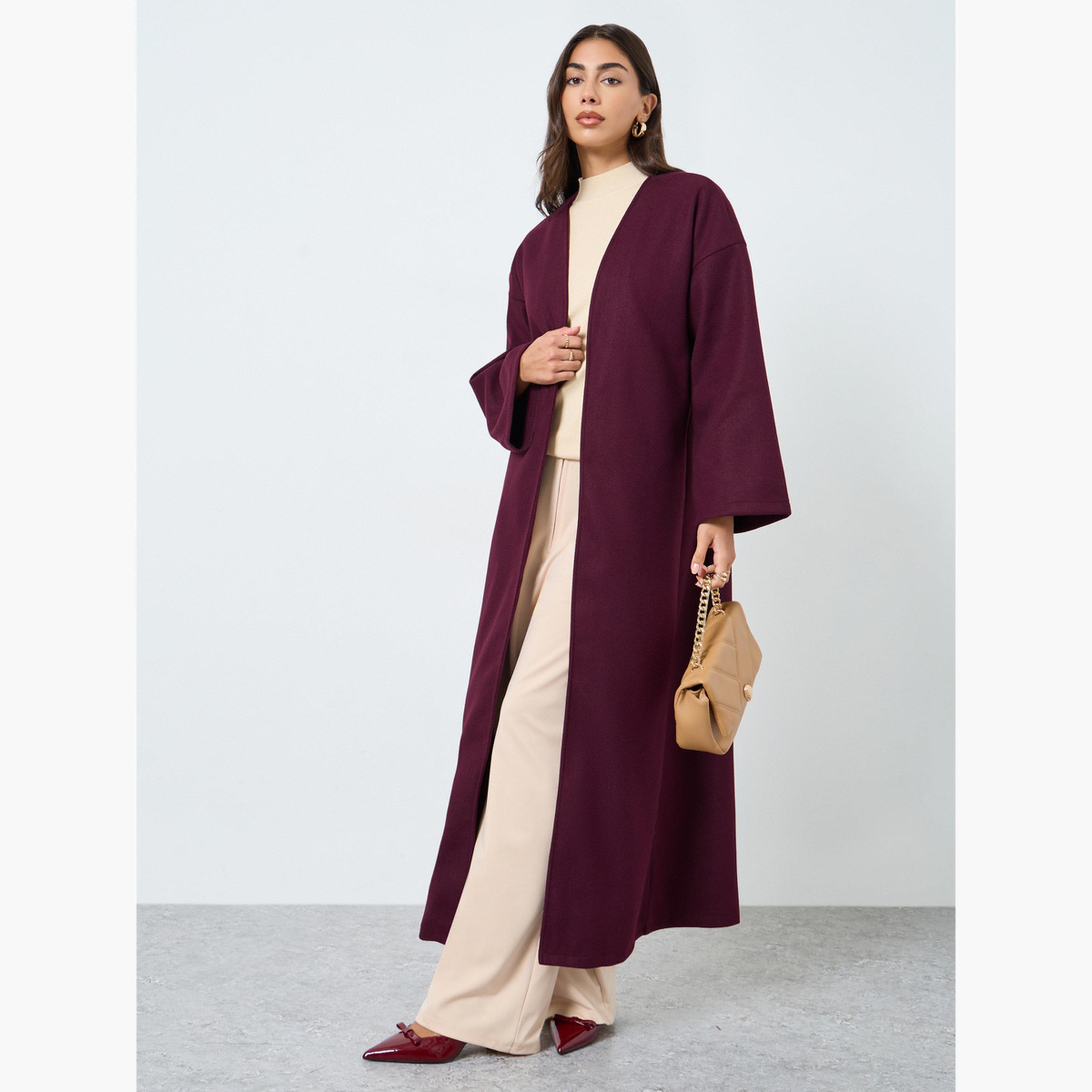 Styli Burgundy Open Front Abaya-women-arabicclothing-abayas-image-1