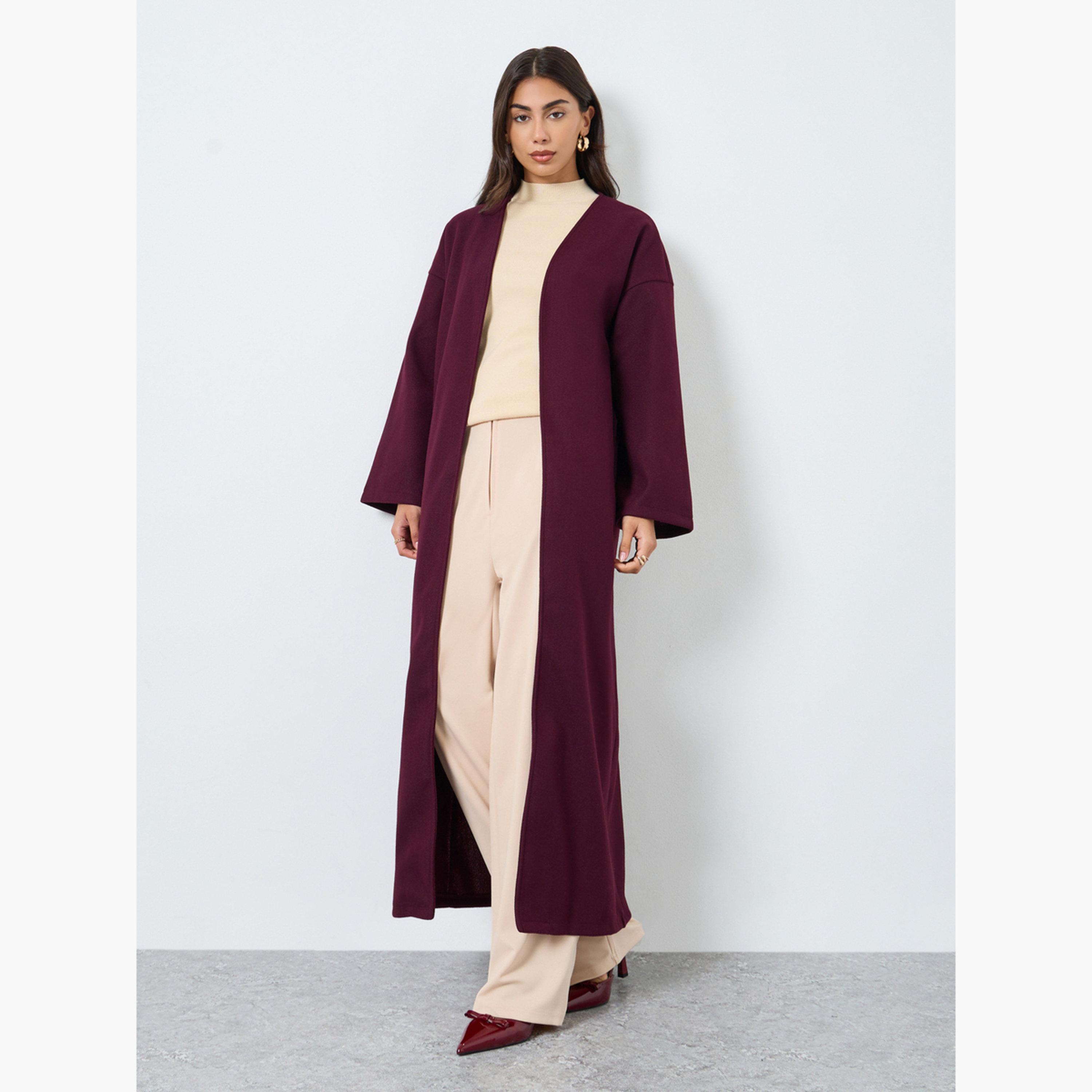 ستايلي - عباية برغندي مفتوحة من الأمام-women-arabicclothing-abayas-image-2