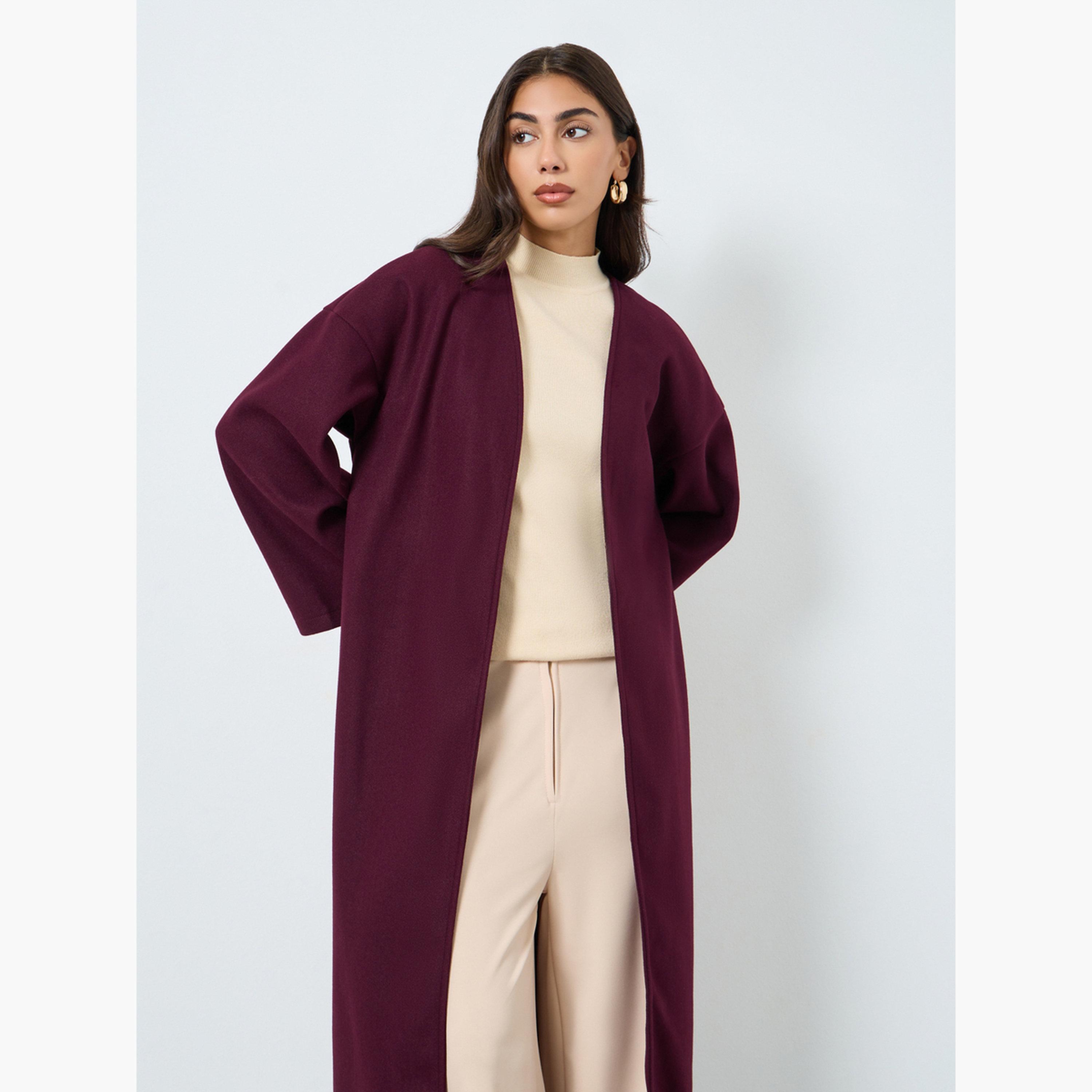 Styli Burgundy Open Front Abaya-women-arabicclothing-abayas-image-3