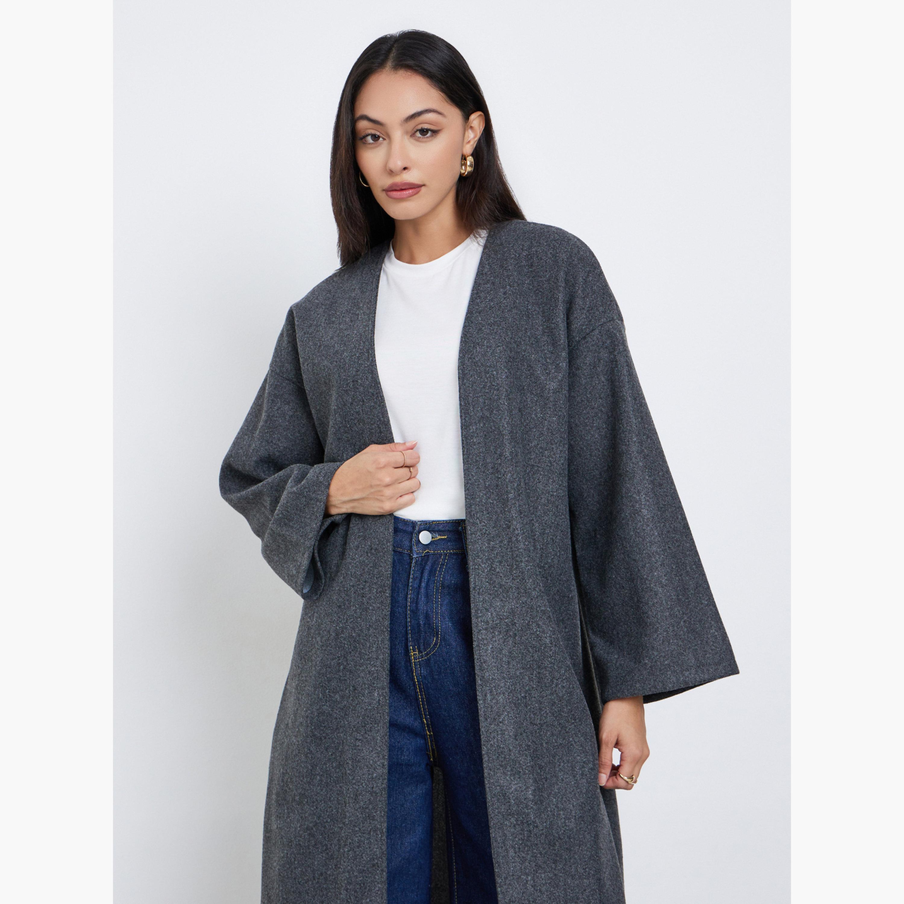 Styli Grey Wool Look Open Front Abaya-women-arabicclothing-abayas-image-3