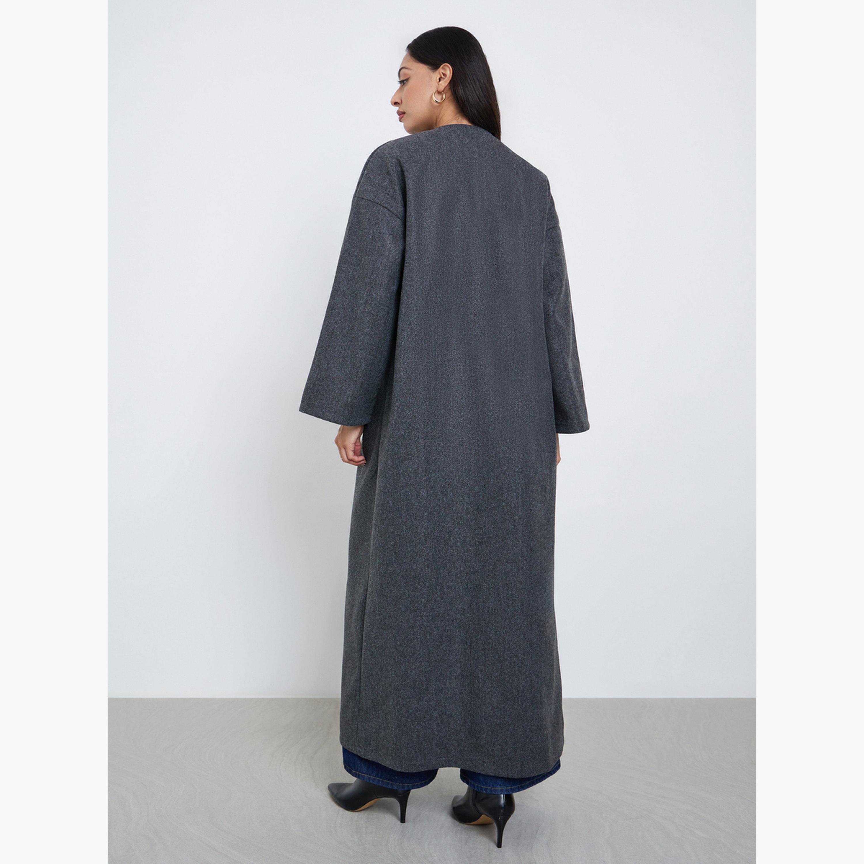 Styli Grey Wool Look Open Front Abaya-women-arabicclothing-abayas-image-4