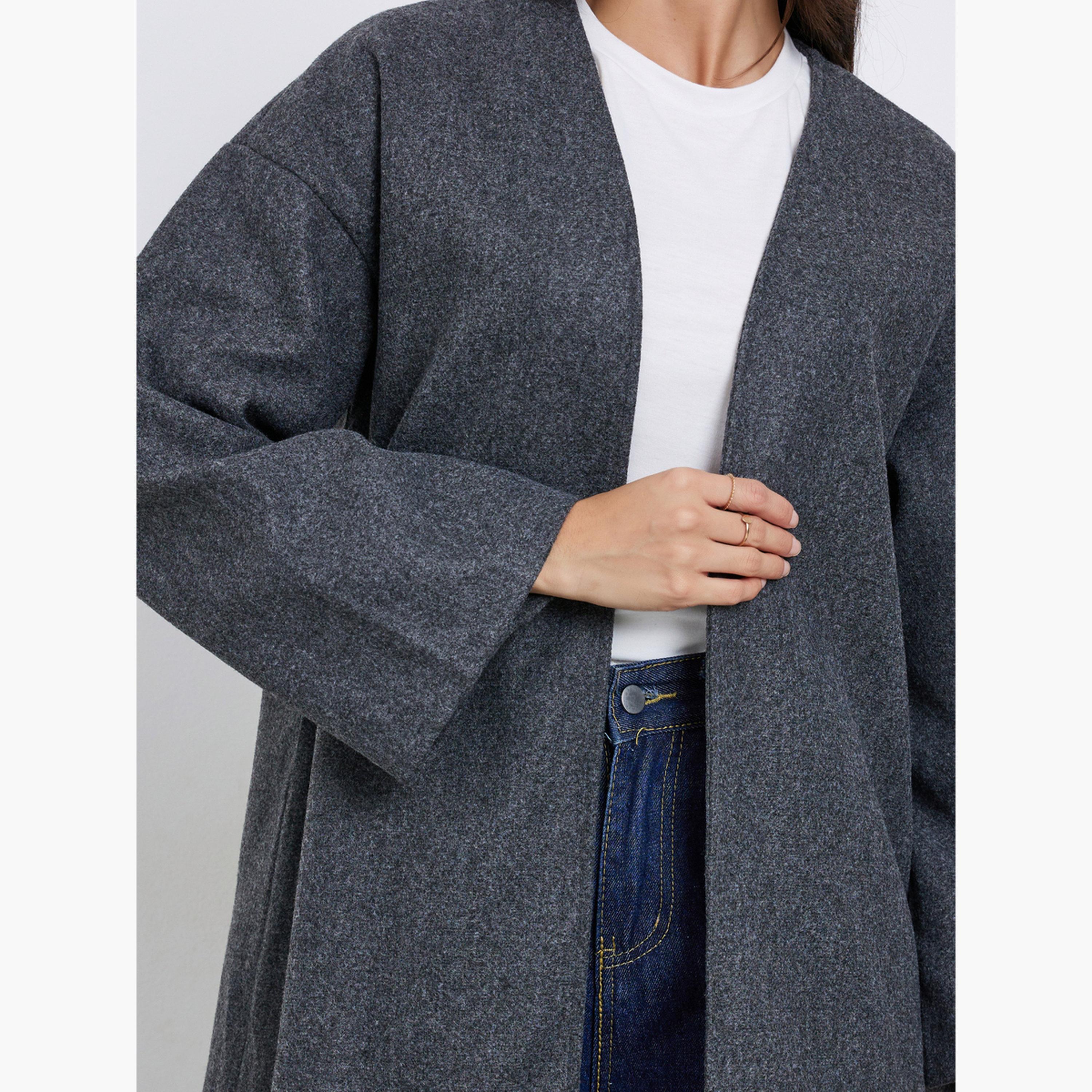 Styli Grey Wool Look Open Front Abaya-women-arabicclothing-abayas-image-5