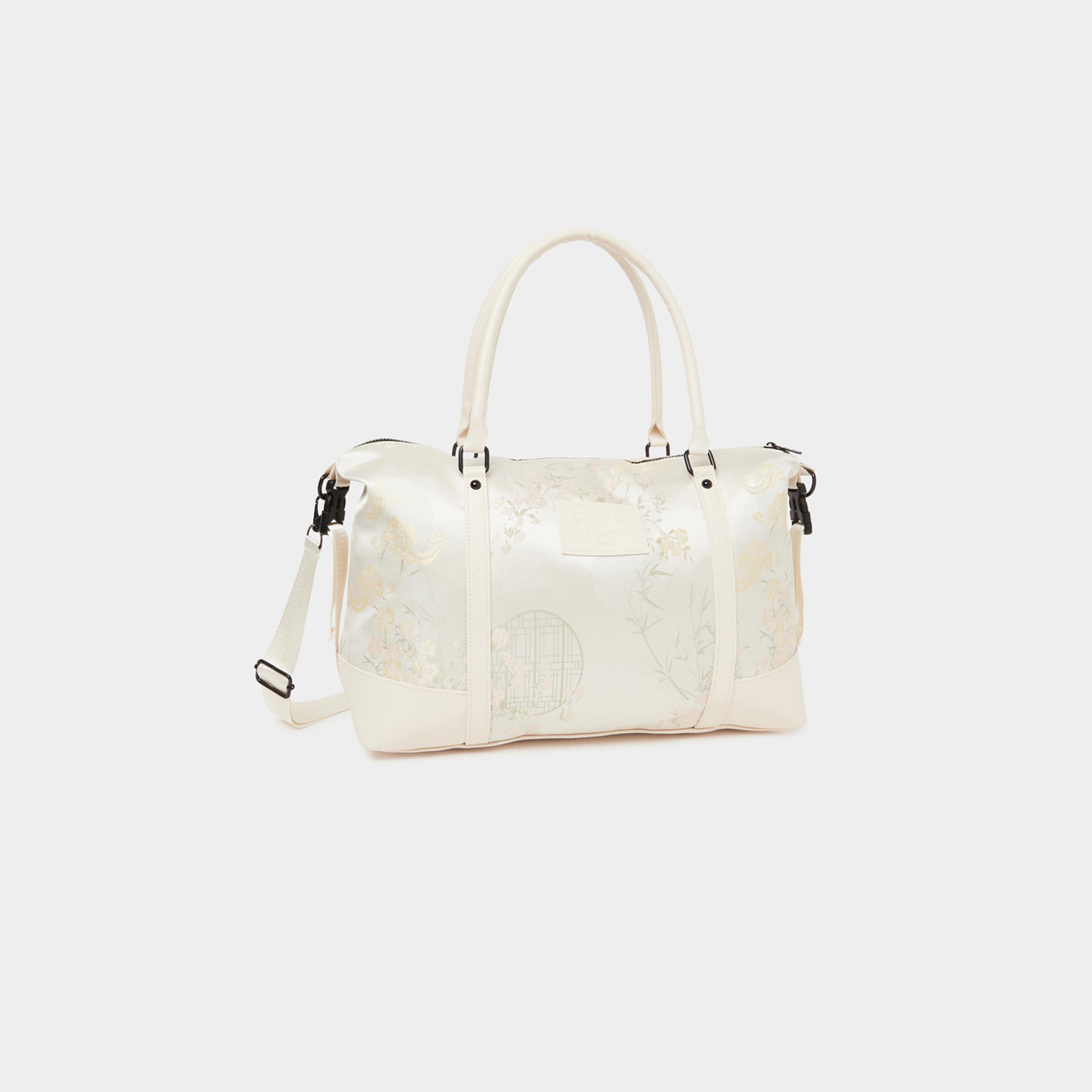 Styli Cream Floral Jacquard Duffle Bag-travel-luggagesandbags-dufflebags-image-1