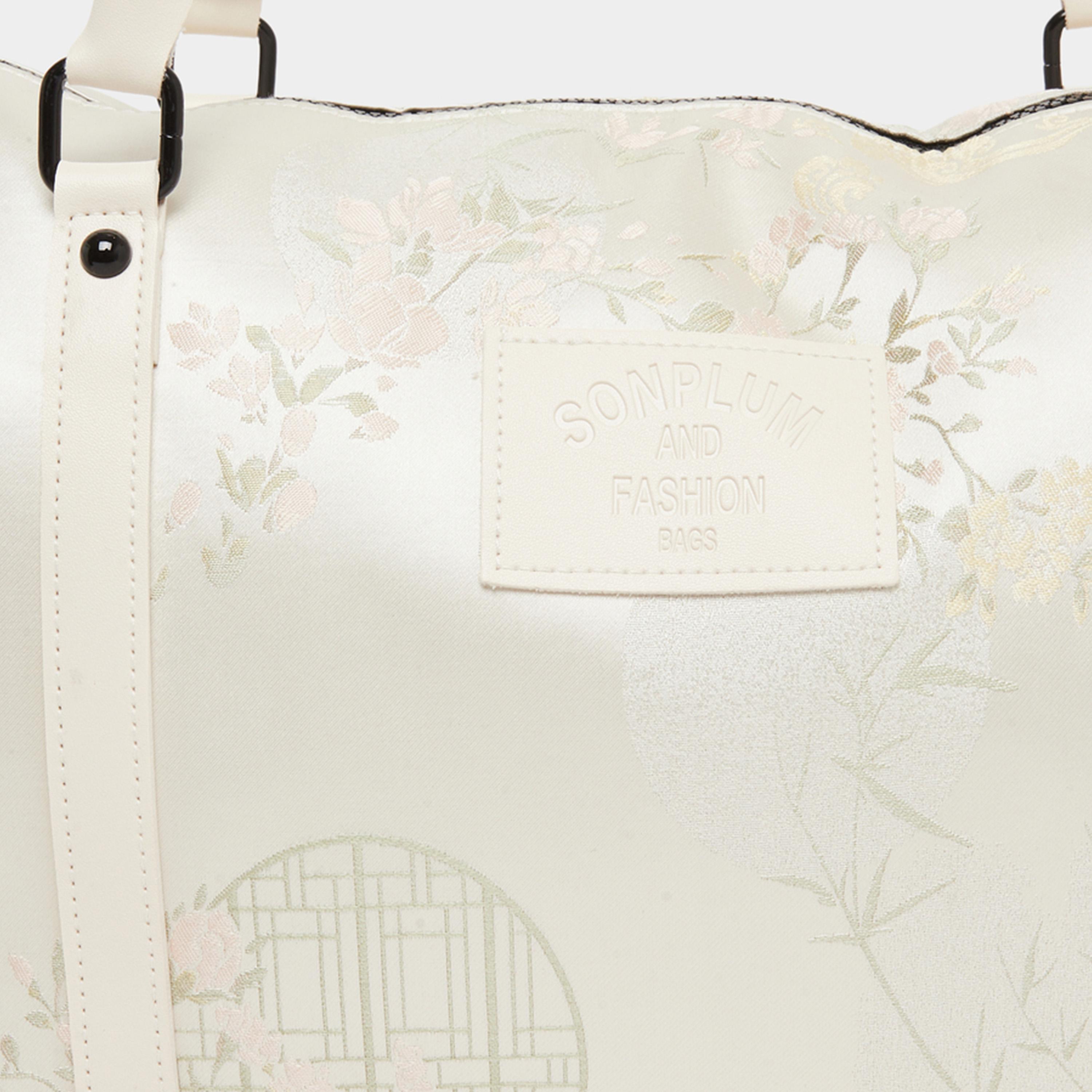 Styli Cream Floral Jacquard Duffle Bag-travel-luggagesandbags-dufflebags-image-3