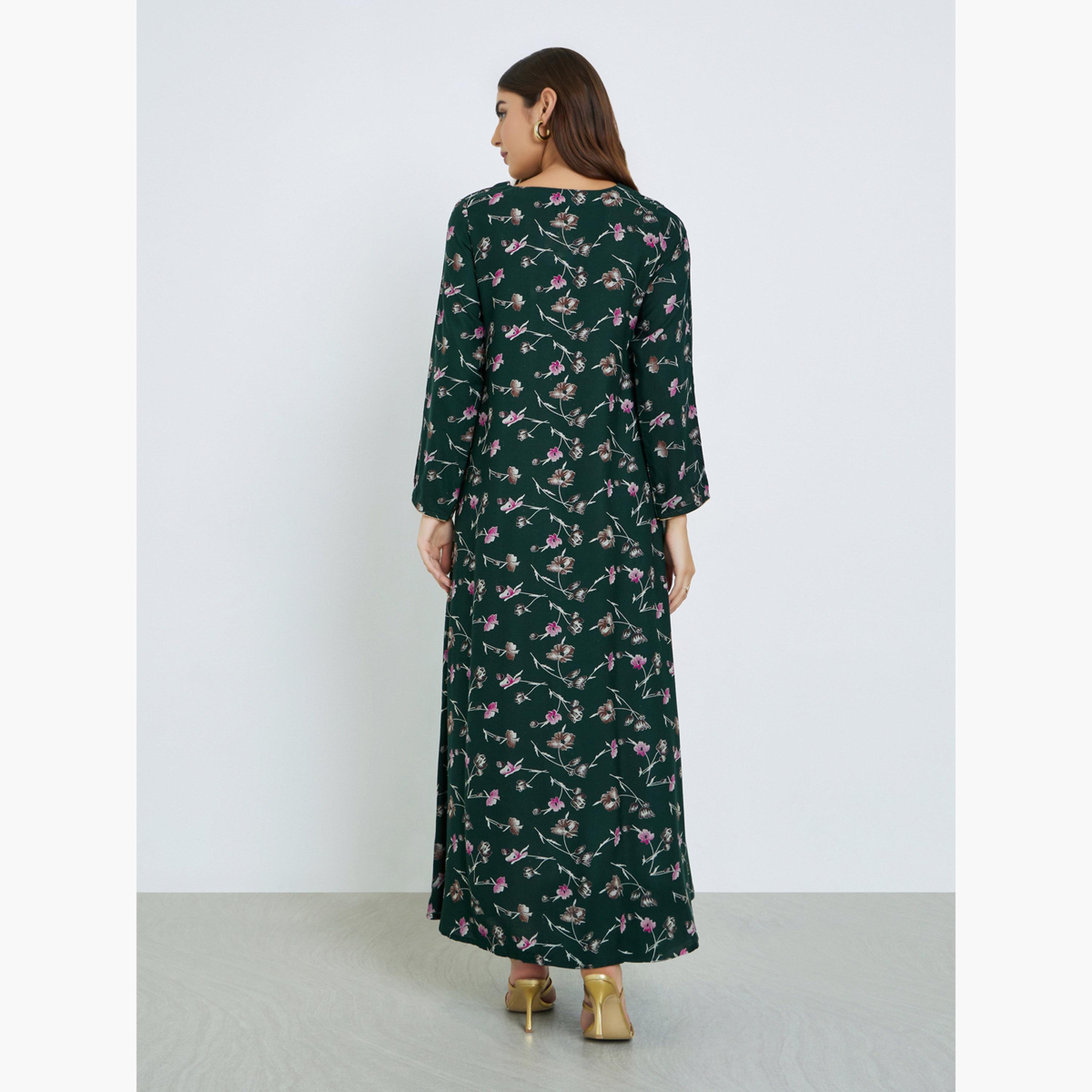 Maxim Creation Floral Print Jalabiya with Multicolor Threadwork-women-arabicclothing-jalabiyas-image-4
