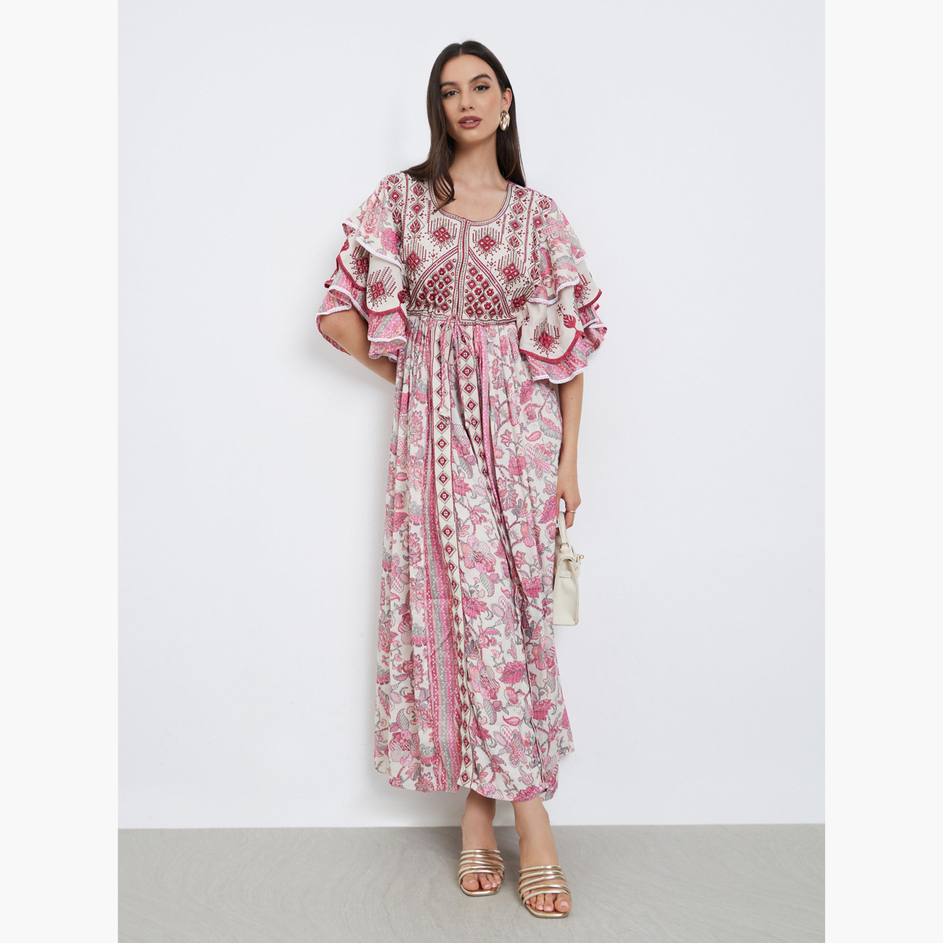 Maxim Creation Handwork Embroidery Jalabiya with Flrill Sleeves-women-arabicclothing-jalabiyas-image-1