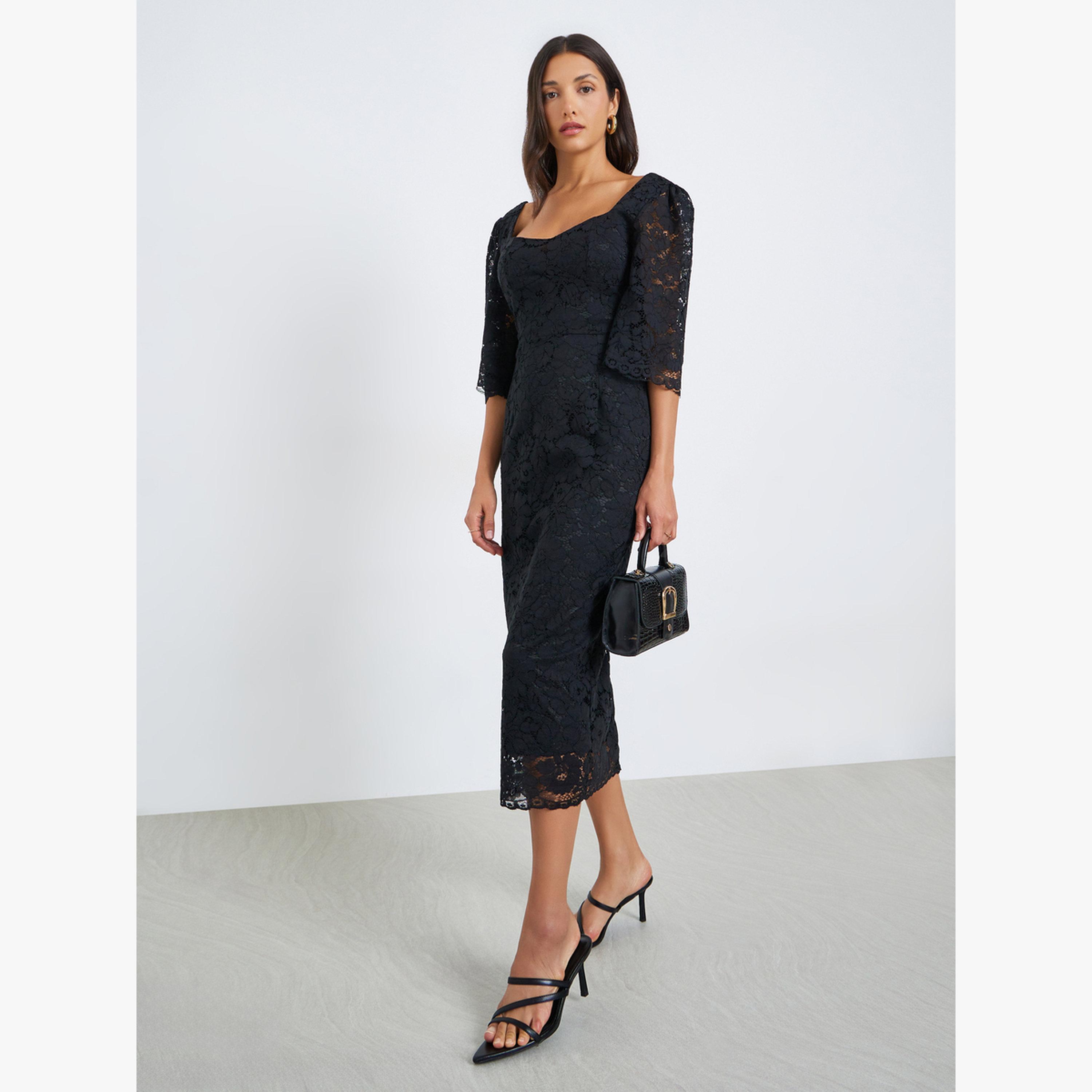 فستان ميدي بقصة ضيقة بتفاصيل دانتيل-women-clothing-dresses-image-1