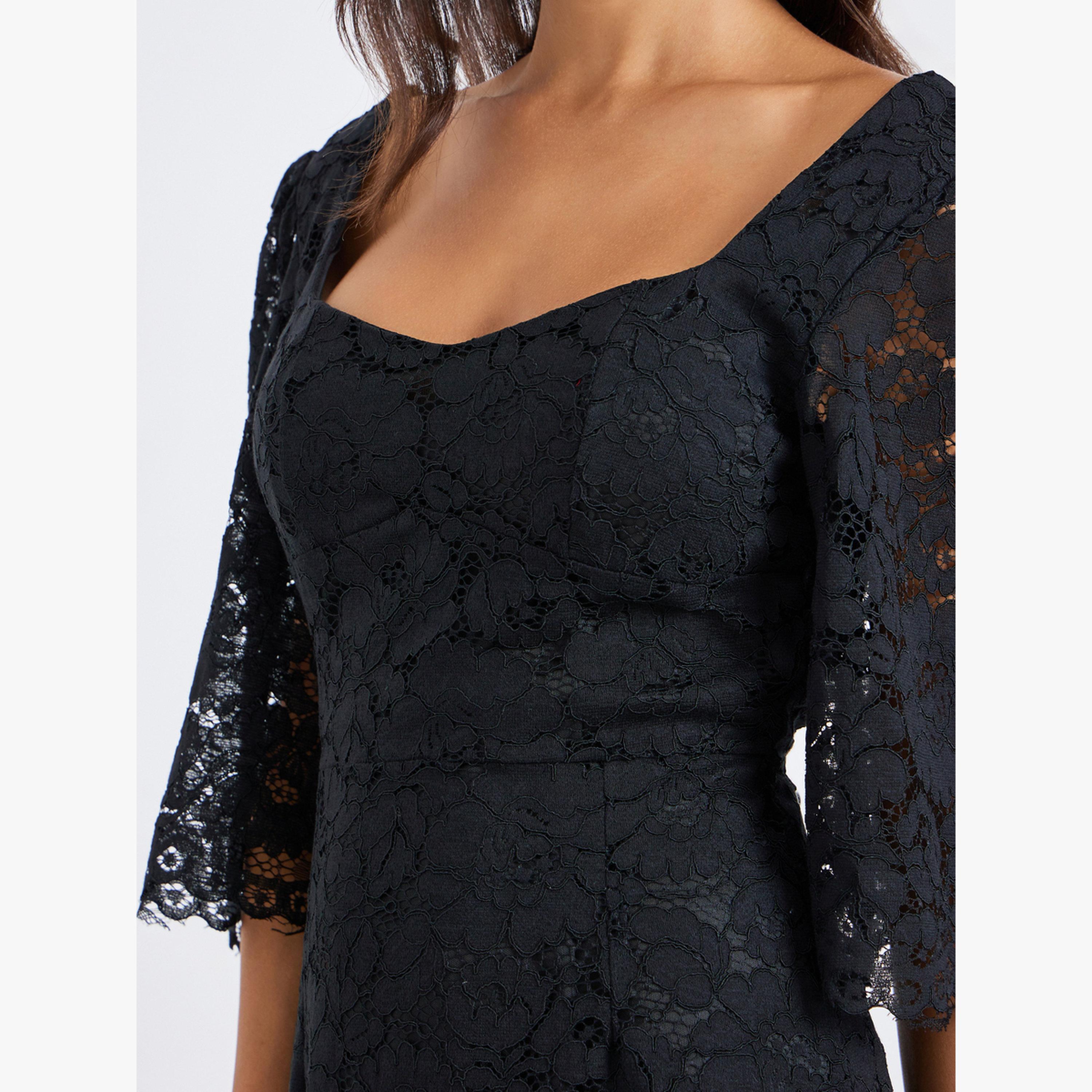 Styli Women Black Lace Overlay Sheath Midi Dress-women-clothing-dresses-image-4