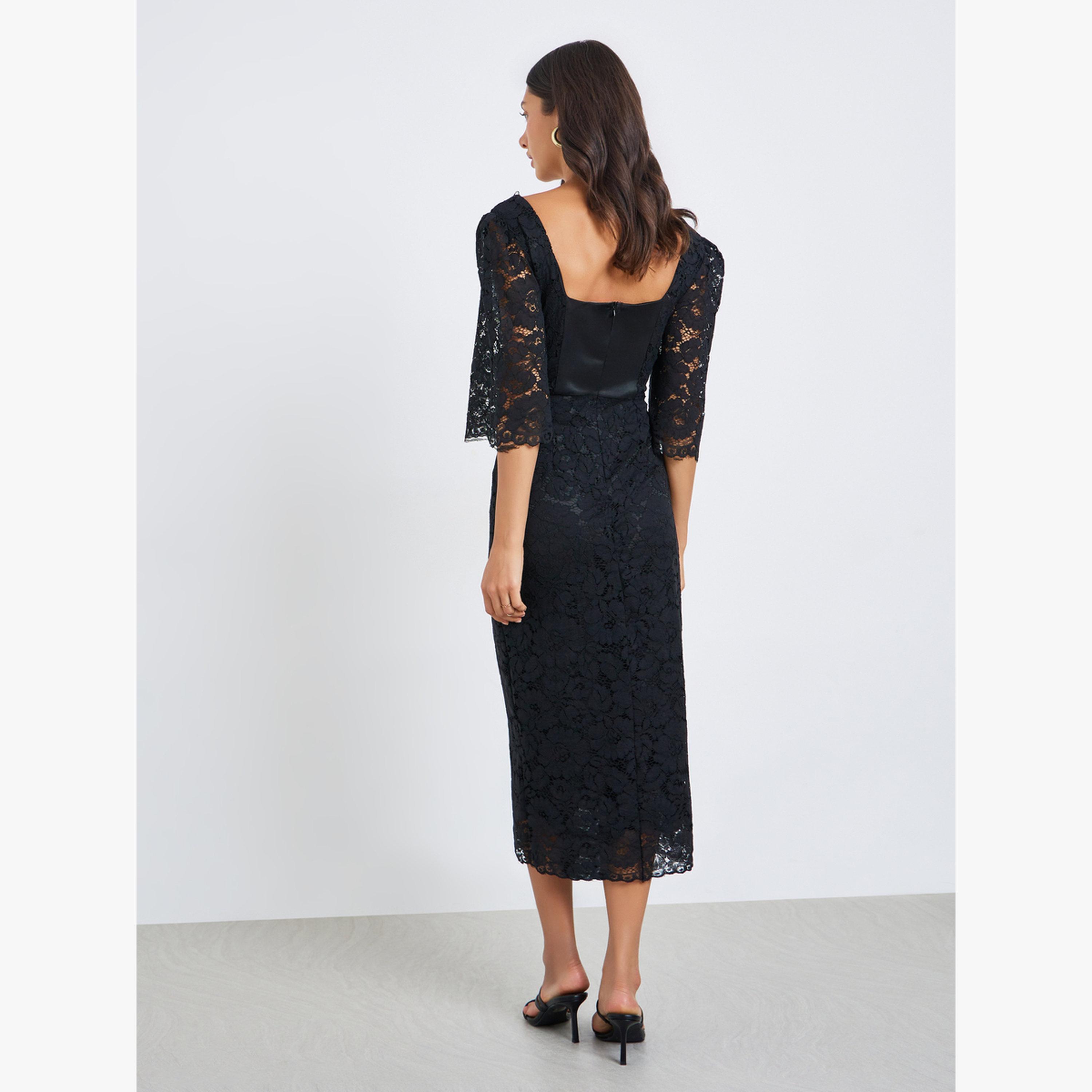 فستان ميدي بقصة ضيقة بتفاصيل دانتيل-women-clothing-dresses-image-5