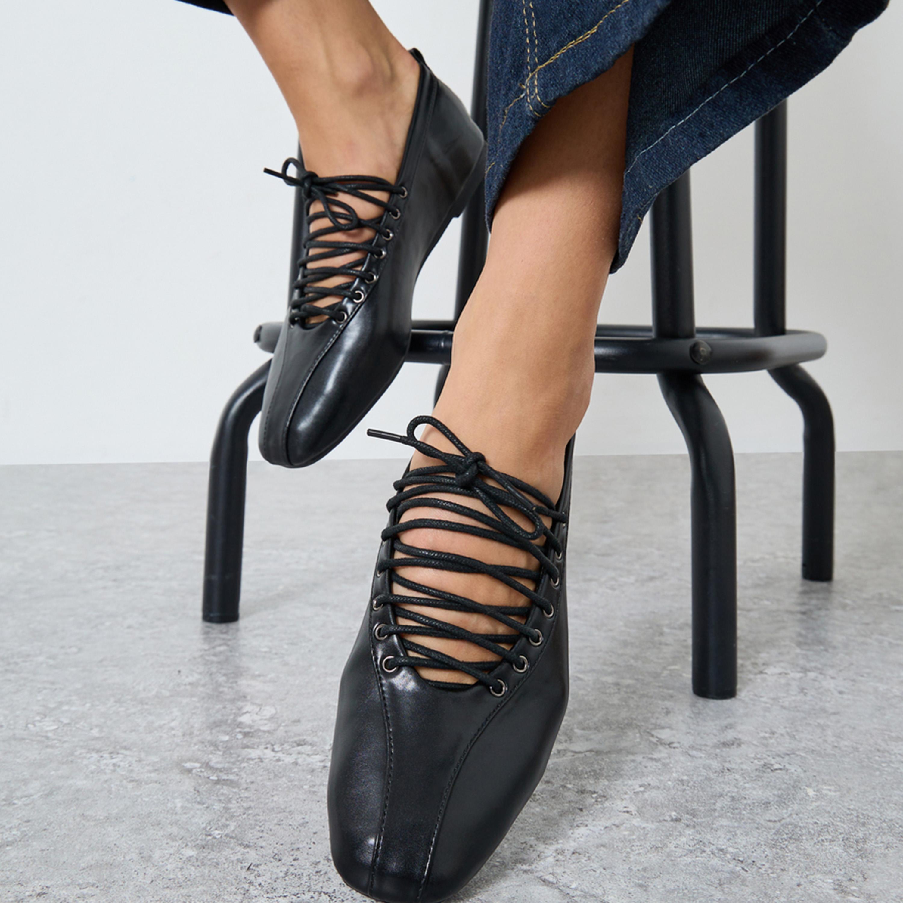 Styli Women Panelled Lace Vamp Ballerina Shoes with Back Pull Tab-women-shoes-ballerinas-image-2