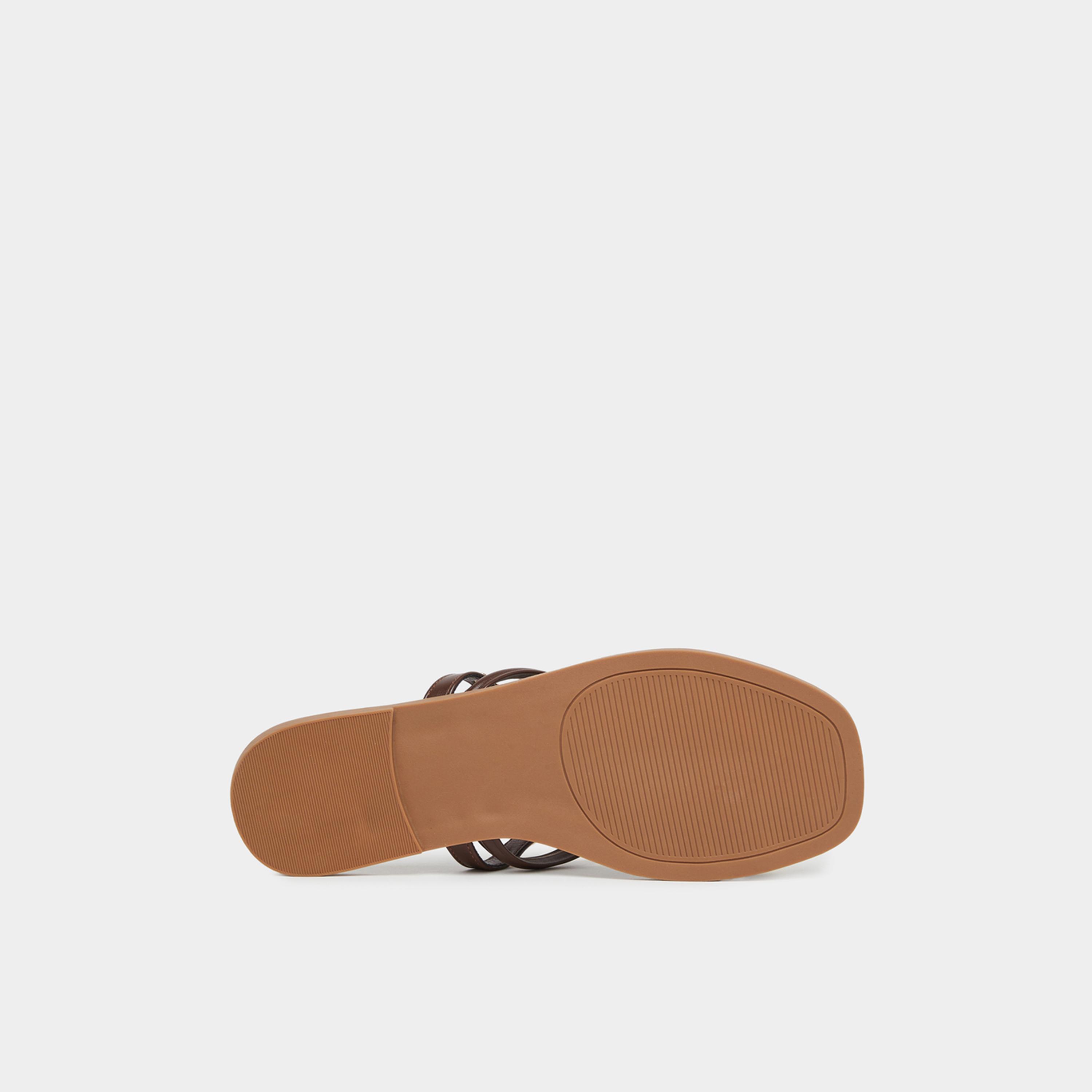 ستايلي - صندل مسطح للنساء لون بني بحلقة أصابع القدم-women-shoes-sandals-flats-image-6